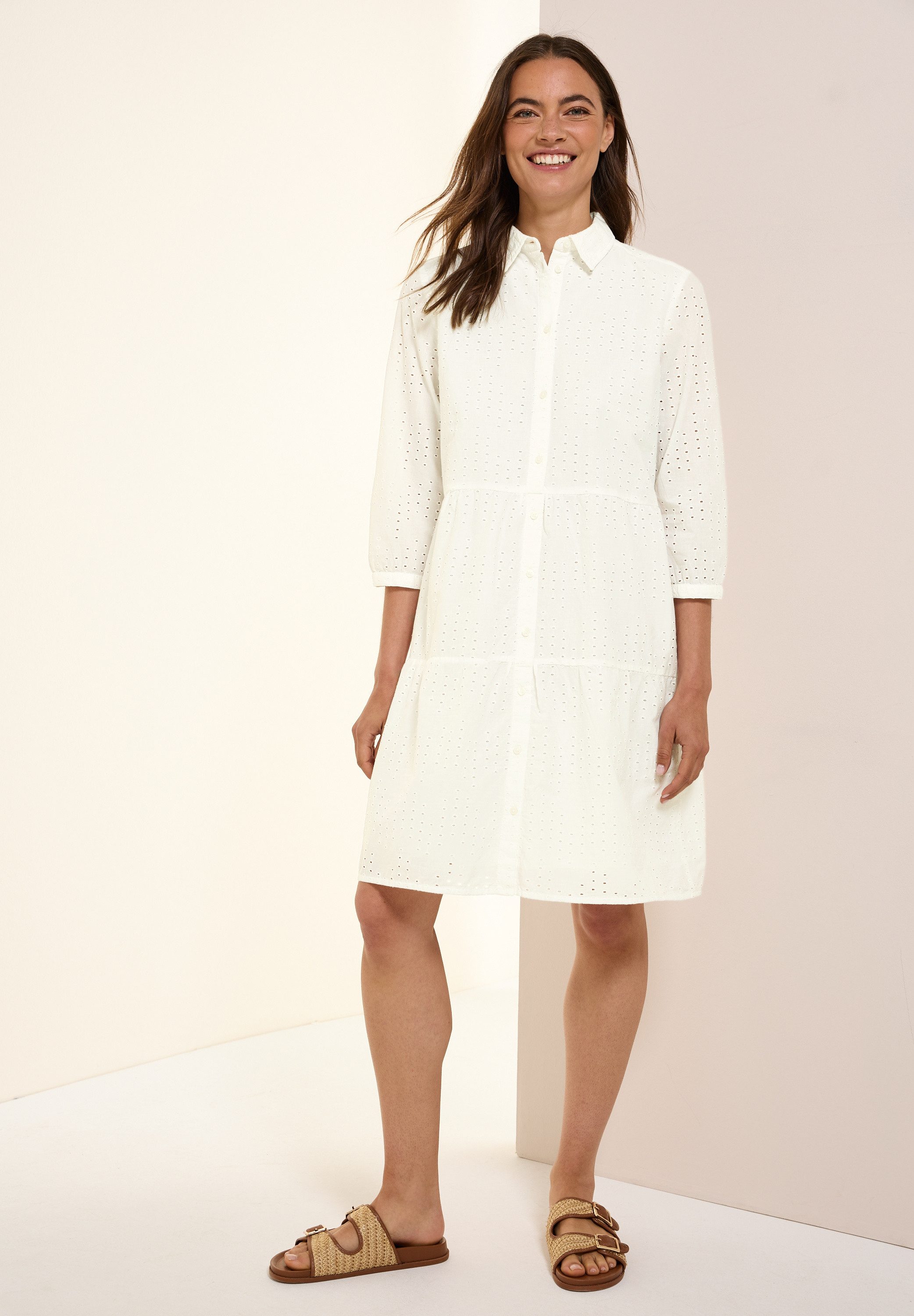 CECIL Midikleid mit Lochstickerei und Volants günstig online kaufen