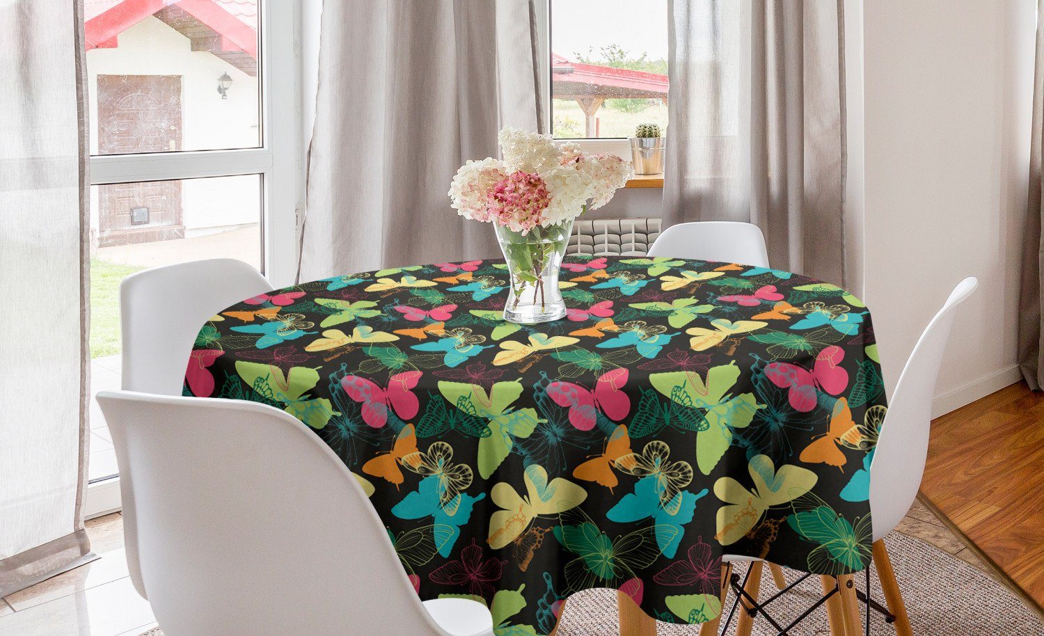 Esszimmer Küche Silhouetten Kreis Dekoration, Bunte Schmetterling Abdeckung für Abakuhaus Kunst Tischdecke Tischdecke