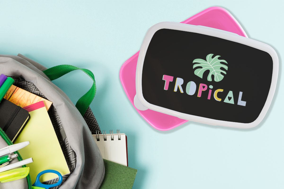 Tropisch Mädchen, Blätter, Brotdose für (2-tlg), Brotbox Kinder, rosa Erwachsene, MuchoWow Lunchbox - - Sommer Kunststoff Kunststoff, Snackbox,
