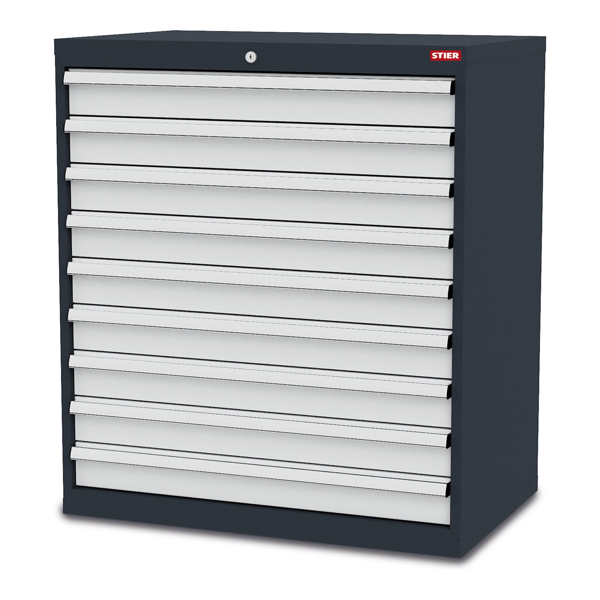 Stier Werkzeugschrank STIER Schubladenschrank mit 9 Schubladen BxTxH 900x575x1020 mm RAL 701