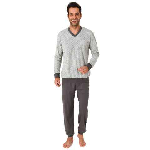 Normann Pyjama Herren Schlafanzug langarm mit Bündchen in zeitloser Minimal-Optik