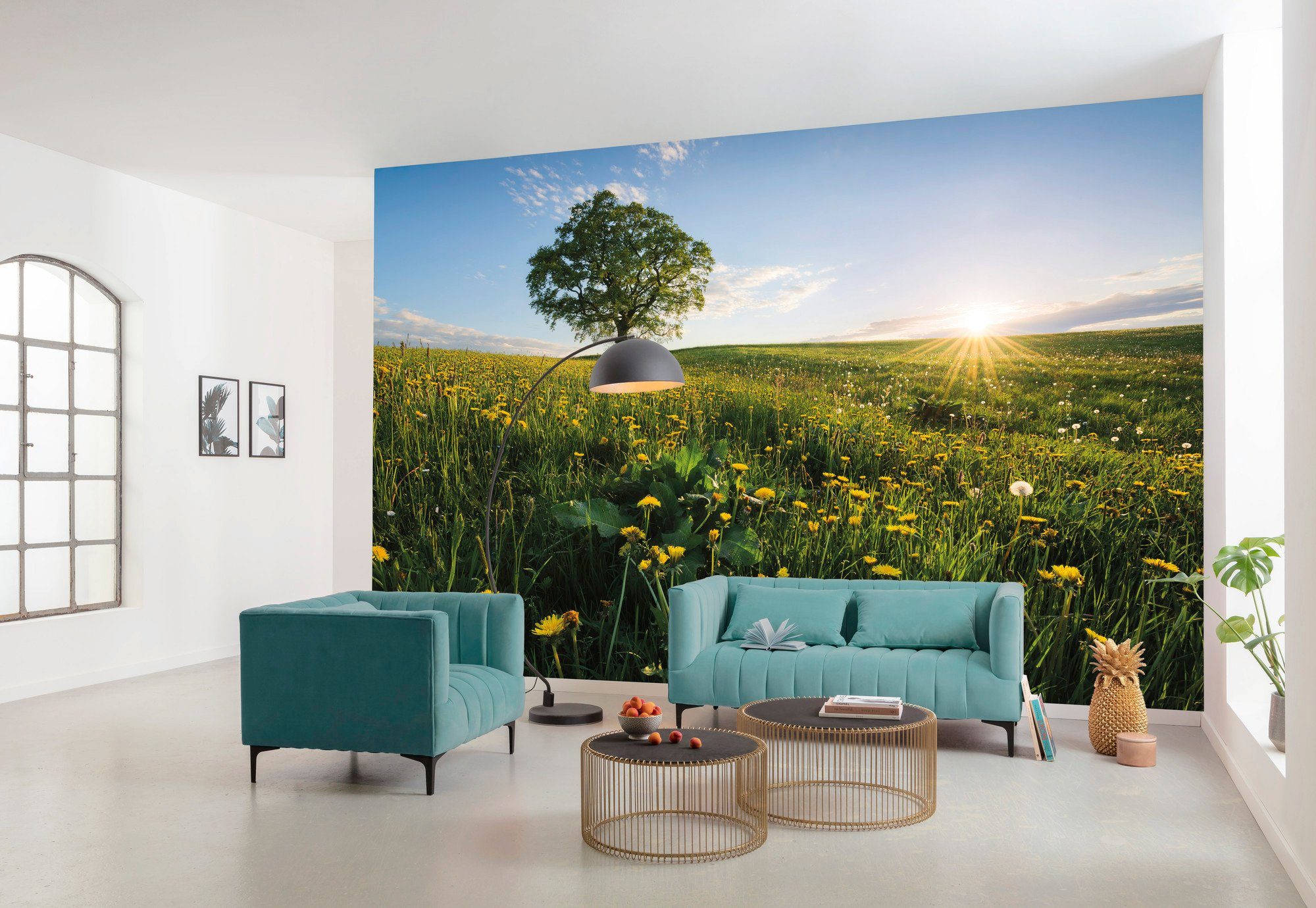 Komar Vliestapete Digitaldruck Vlies - Frühling auf dem Land - Größe 450 x 280 cm, glatt, bedruckt, (9 St), Wohnzimmer, Schlafzimmer