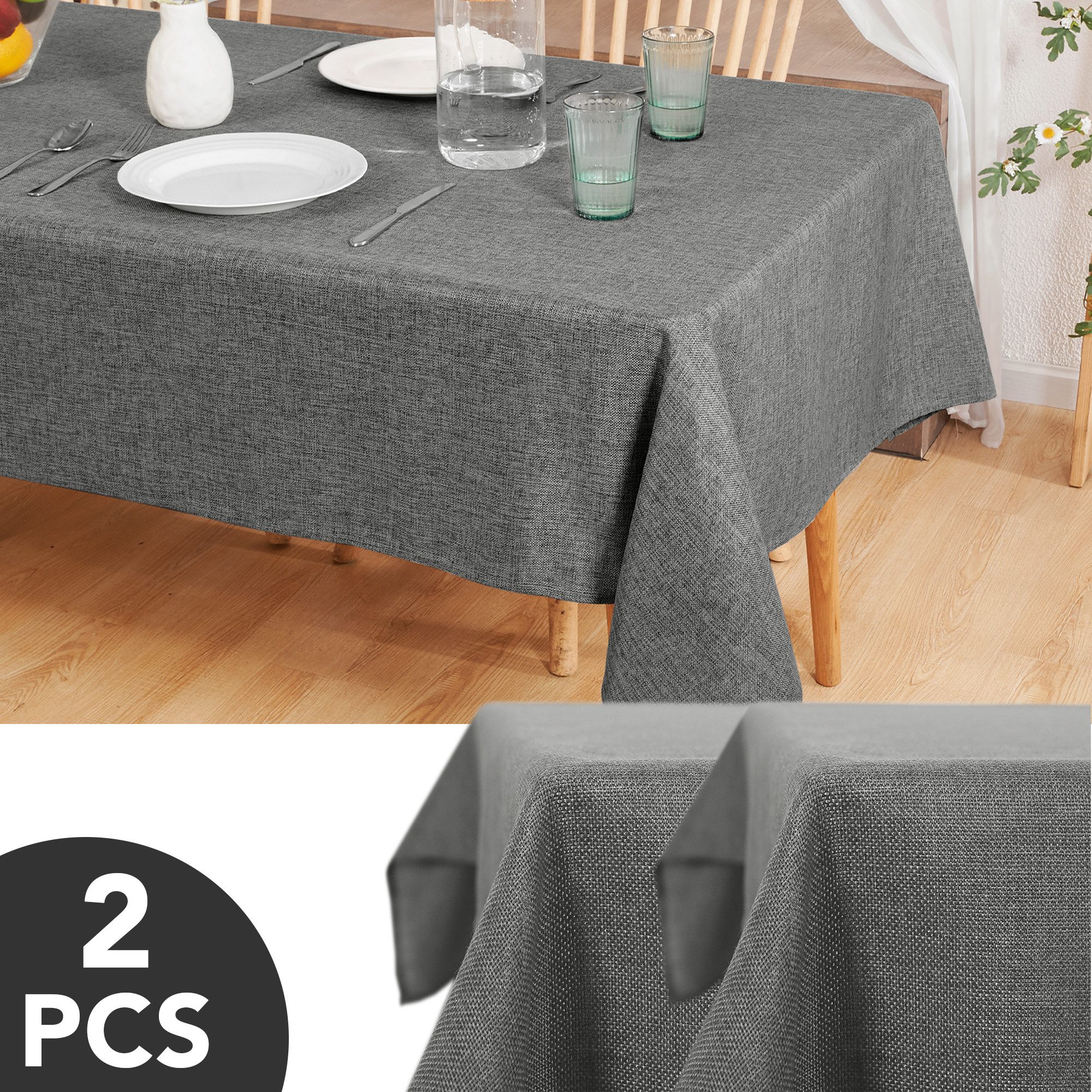 Deconovo Tischdecke Leinenoptik Tischwäsche Wasserabweisend Tischtuch Abwischbar 2 Stück (2er Set, pflegeleichte Tischdecken rechteckige Table Cloth), Lotuseffekt