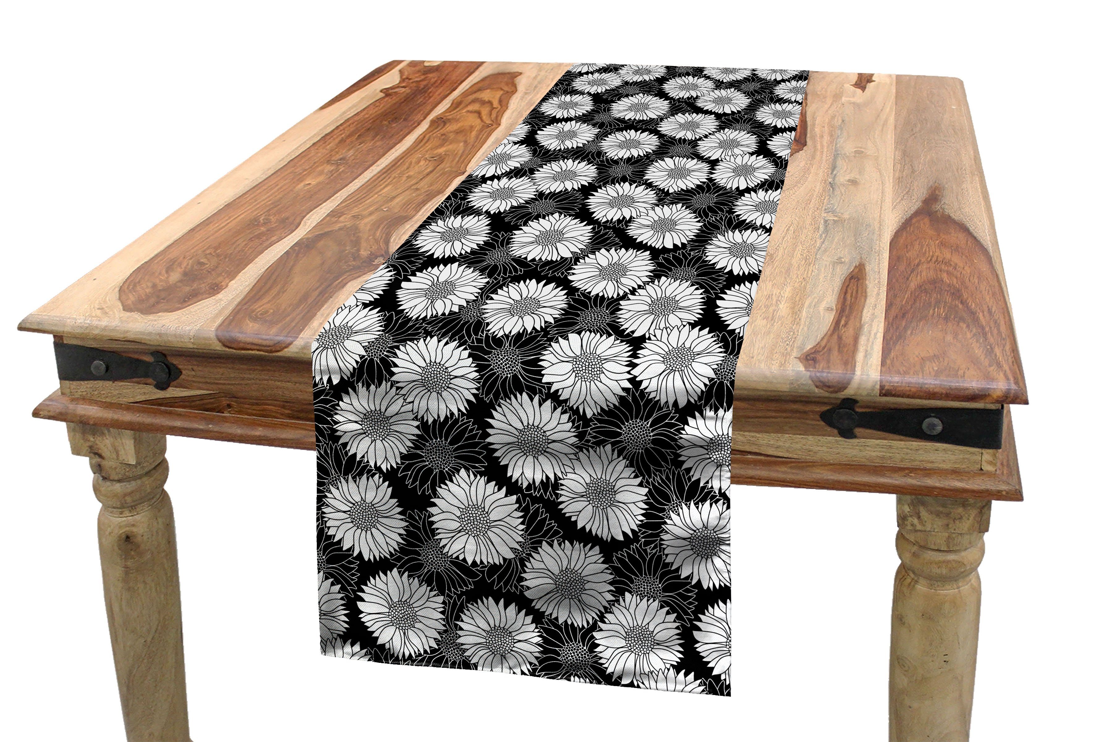 Abakuhaus Tischläufer Esszimmer Küche Rechteckiger Sonnenblumen Floral Hand Gezeichneten Formen Dekorativer Tischläufer