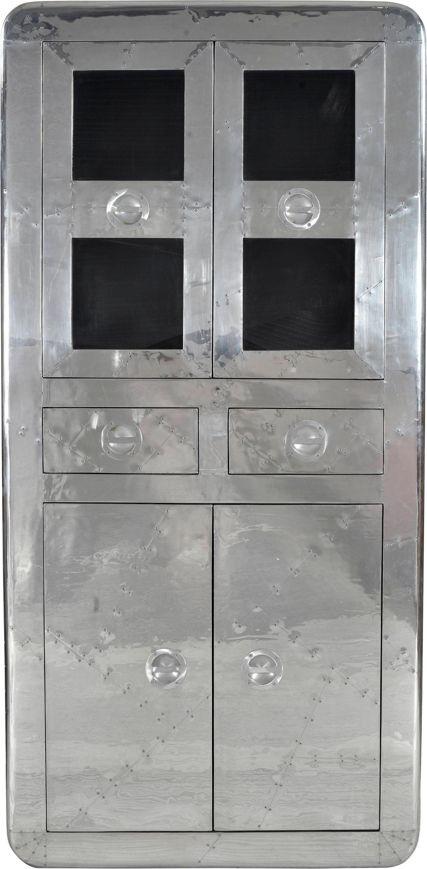 SIT Vitrine Pushkar aus Mangoholz mit 4 Türen & 2 Schubladen Futuristischer Aluminium-Look mit dekorativen Zierschrauben – Bild 2 von 5