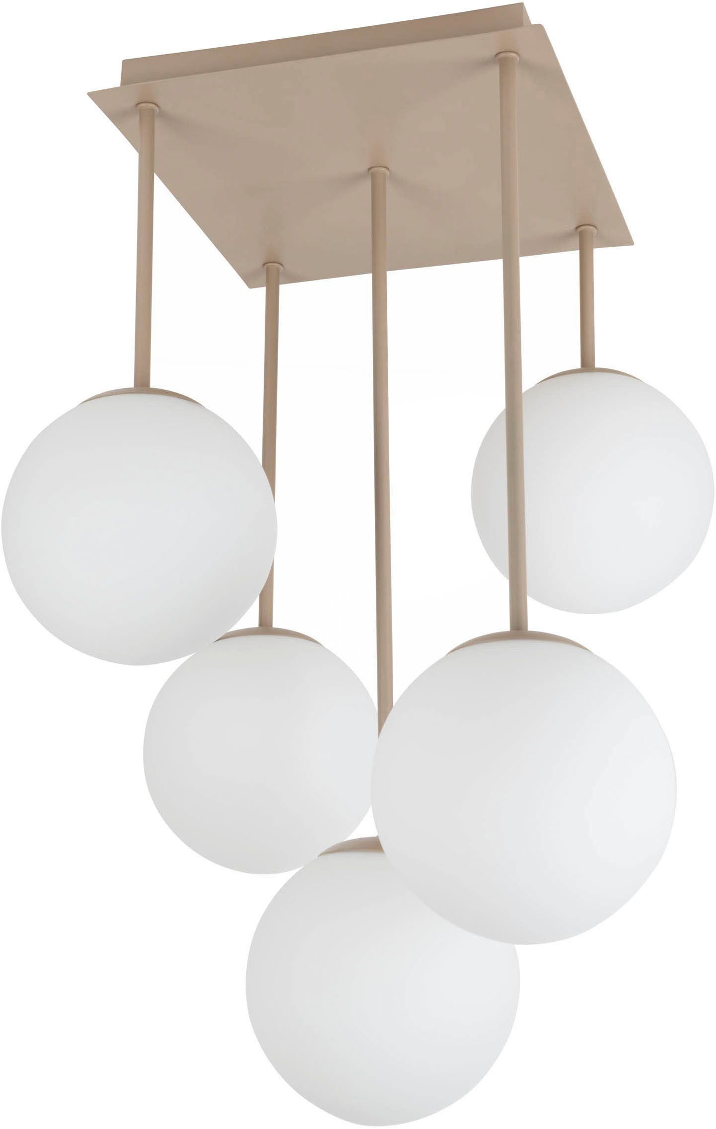 my home Pendelleuchte Nymölla, ohne Leuchtmittel, 5 Glaskugeln mit je 1x E14 exkl., Gestell eckig beige matt