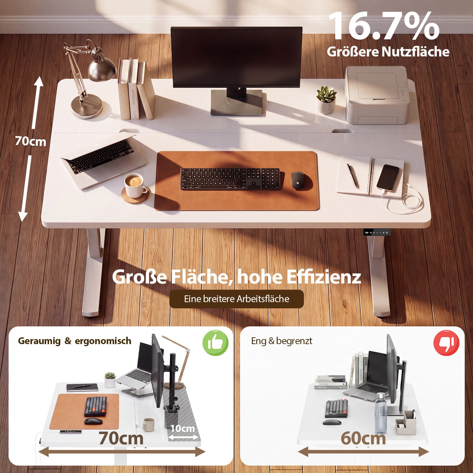 HOMALL Schreibtisch Tisch mit Speicherfunktion und Sitzpausen-Erinnerung, 18 mm dick (Maße 140x70/160x80,6-Tasten-Handsteuerung mit LED-Anzeige,mit Kabelmanagem – Bild 5 von 5