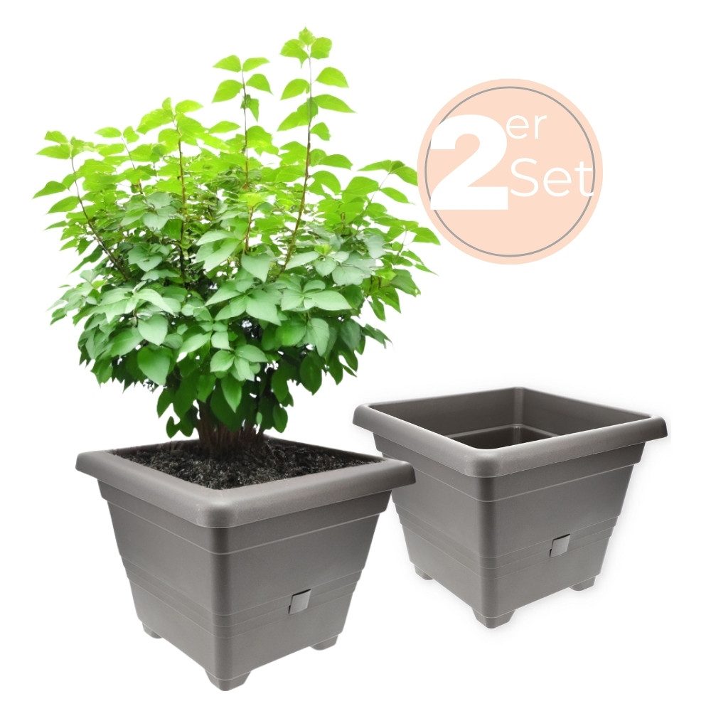 Pflanzkübel 2x Pflanzkübel Rechteckig Blumen Kübel Pflanz Topf 40 cm Anthrazit