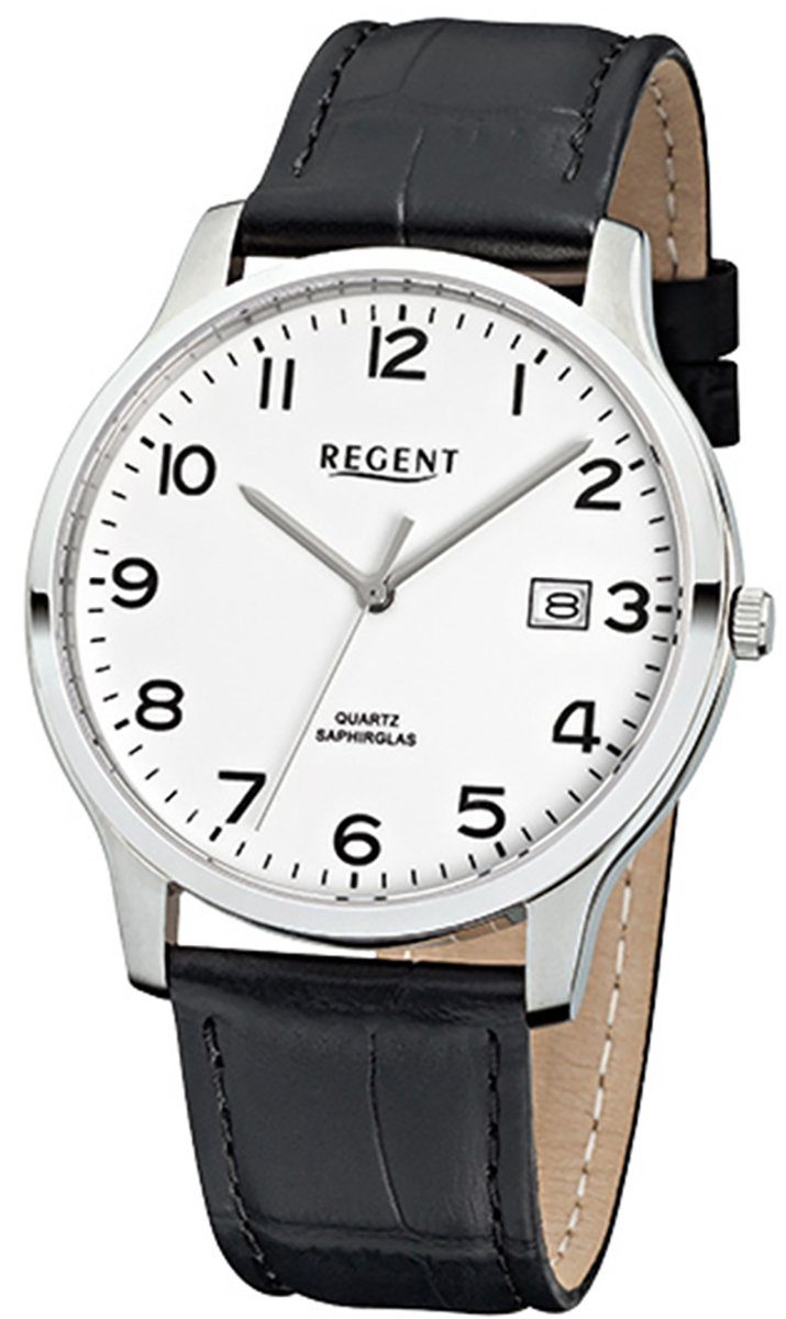 Herren-Armbanduhr rund, schwarz Regent Analog, Quarzuhr Regent mittel 39mm), (ca. Lederarmband Armbanduhr Herren