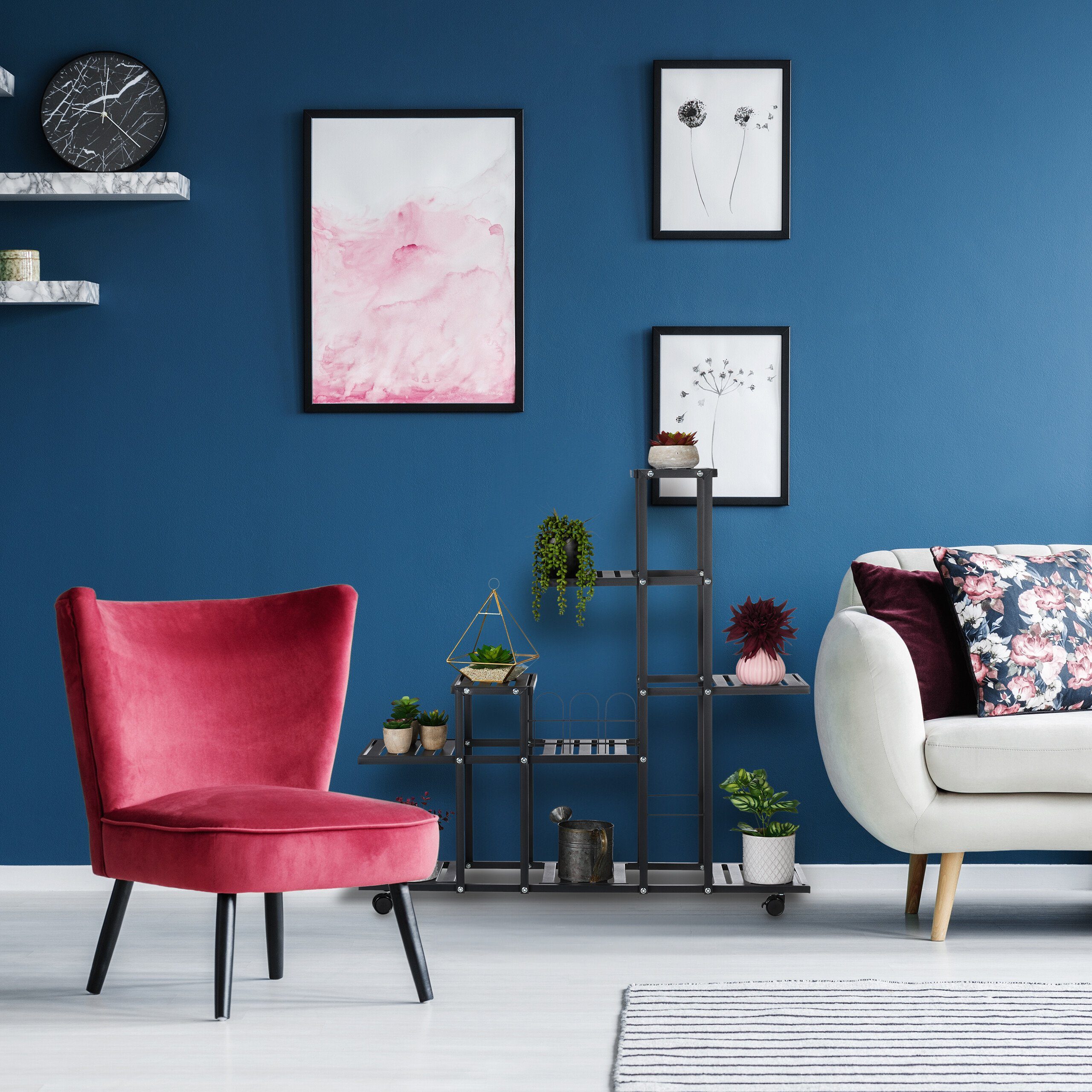 relaxdays Pflanzentreppe Schwarzer Blumenständer mit Rollen günstig online kaufen