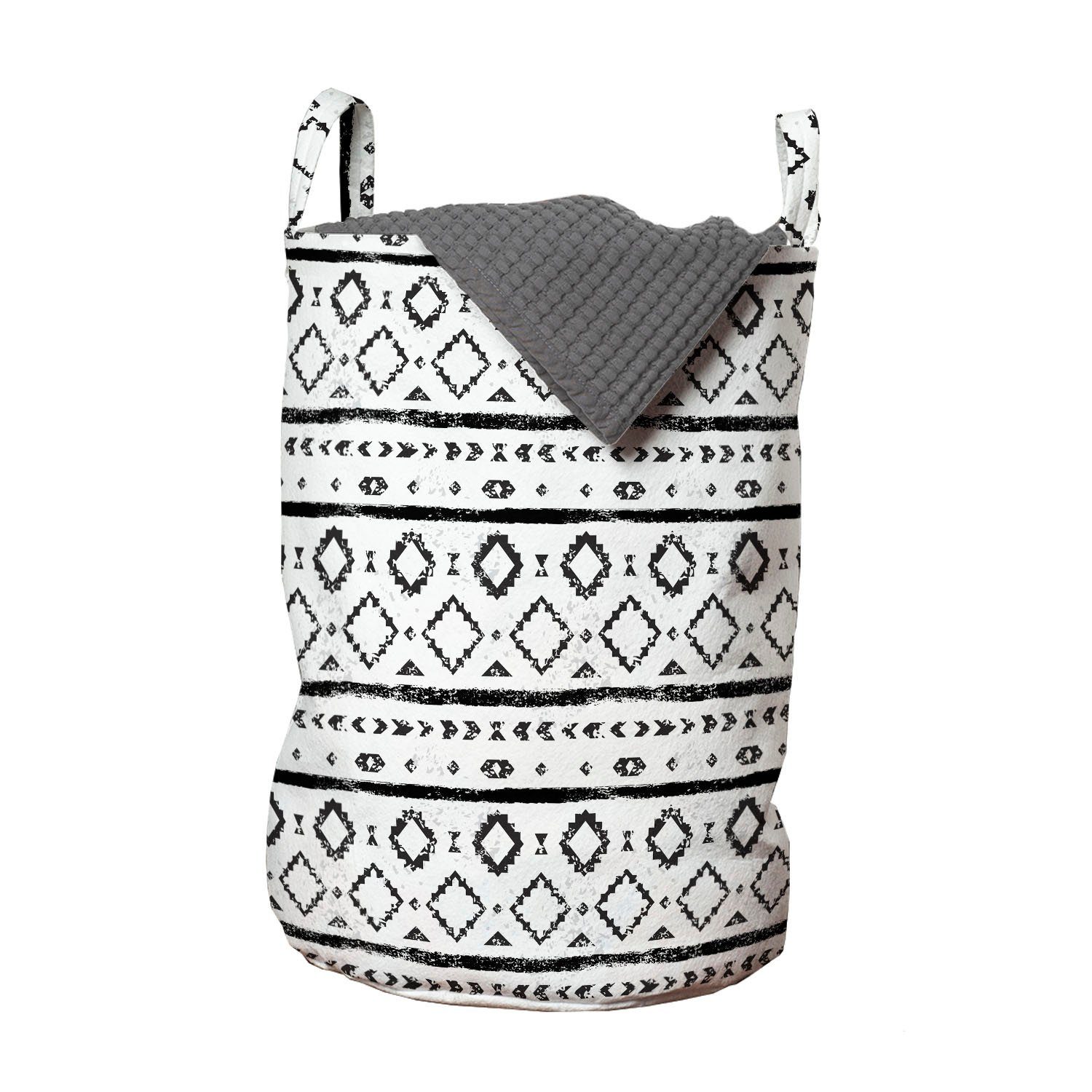 Abakuhaus Wäschesäckchen Wäschekorb mit Griffen Kordelzugverschluss für Waschsalons, Schwarz und weiß Grunge Stripes