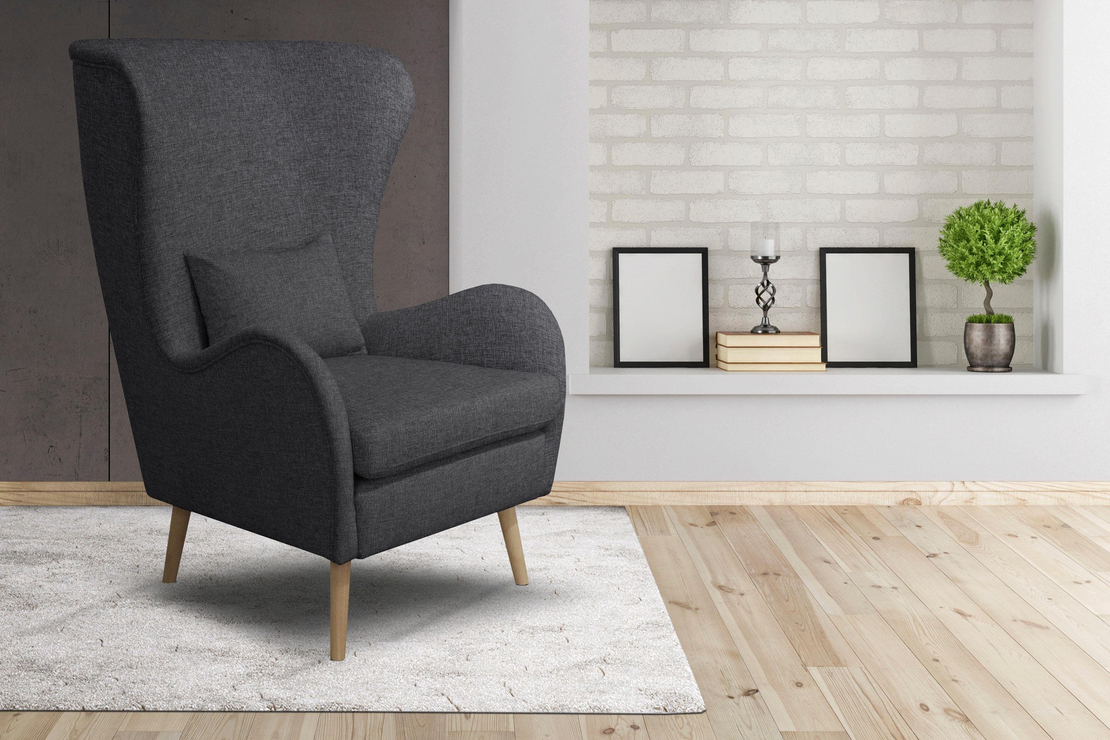 Home affaire Sessel »Tivat«, wahlweise mit Hocker mit Beinen aus Buchenholz und Zierkissen - Home affaire