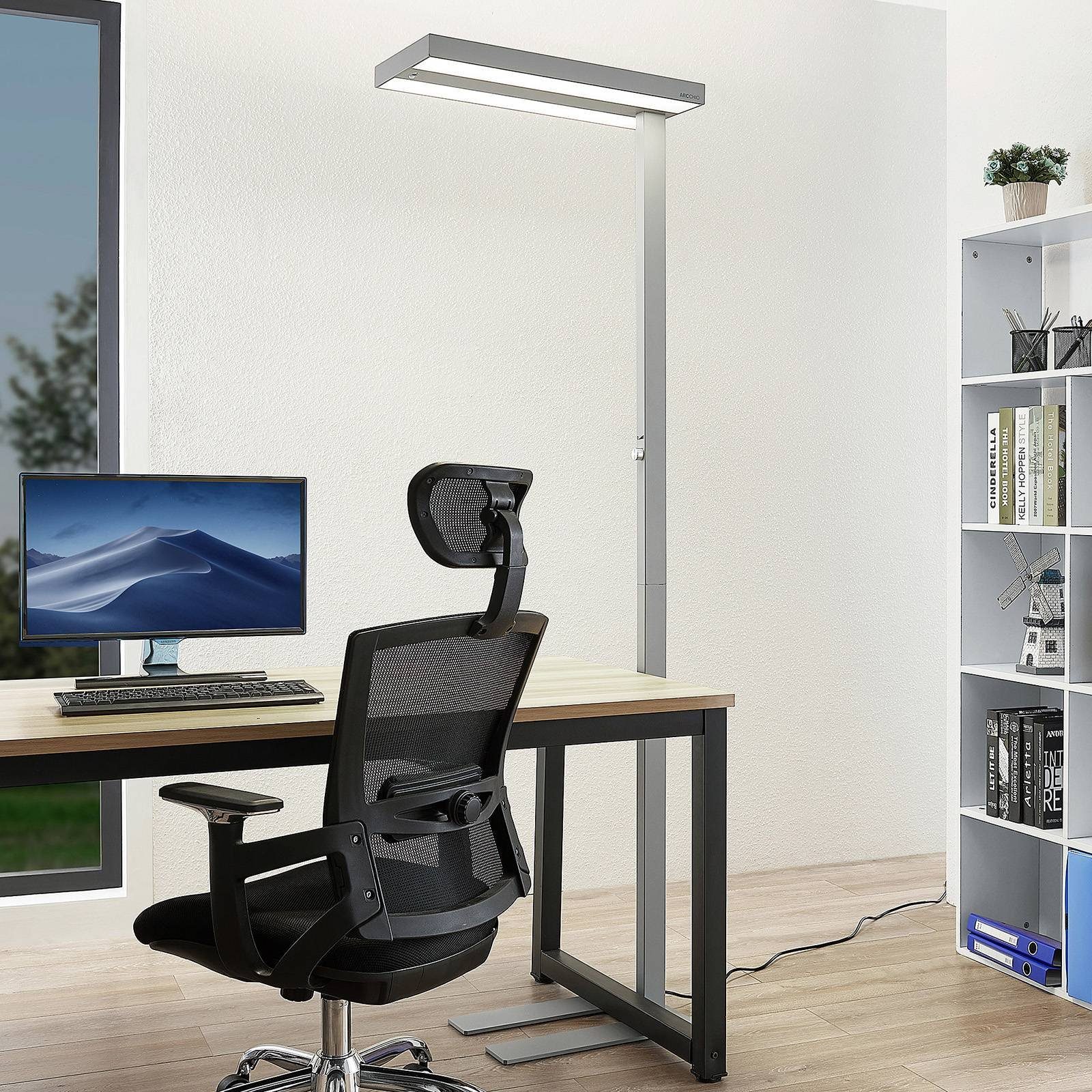 Arcchio Stehlampe Logan Pro, LED, Metall, Alu universalweiß IP20mit Bewegungsmelder, 2 x 36 W LED, universalweiß