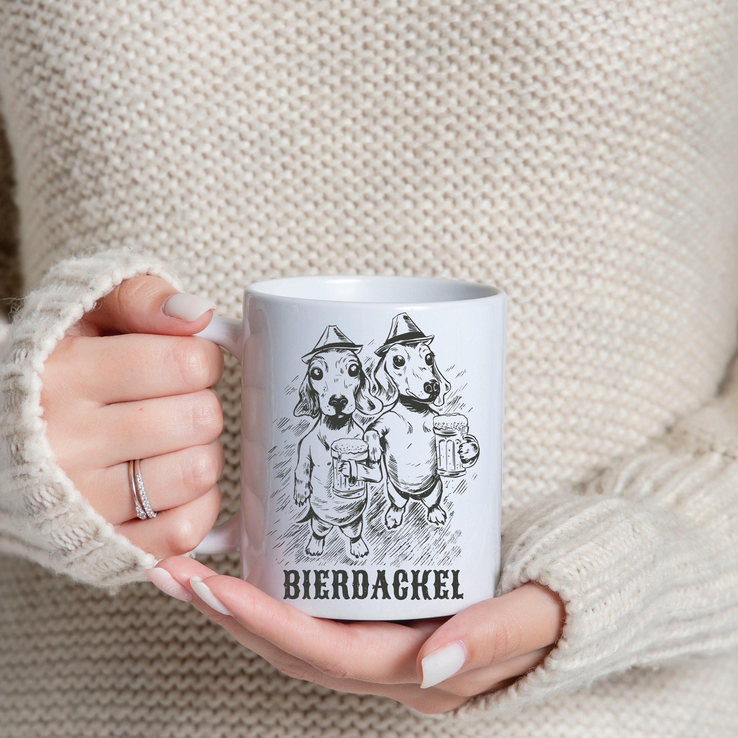 Weiß Print mit Youth Designz Bierdackel Geschenk, Kaffeetasse trendigem Tasse Keramik,