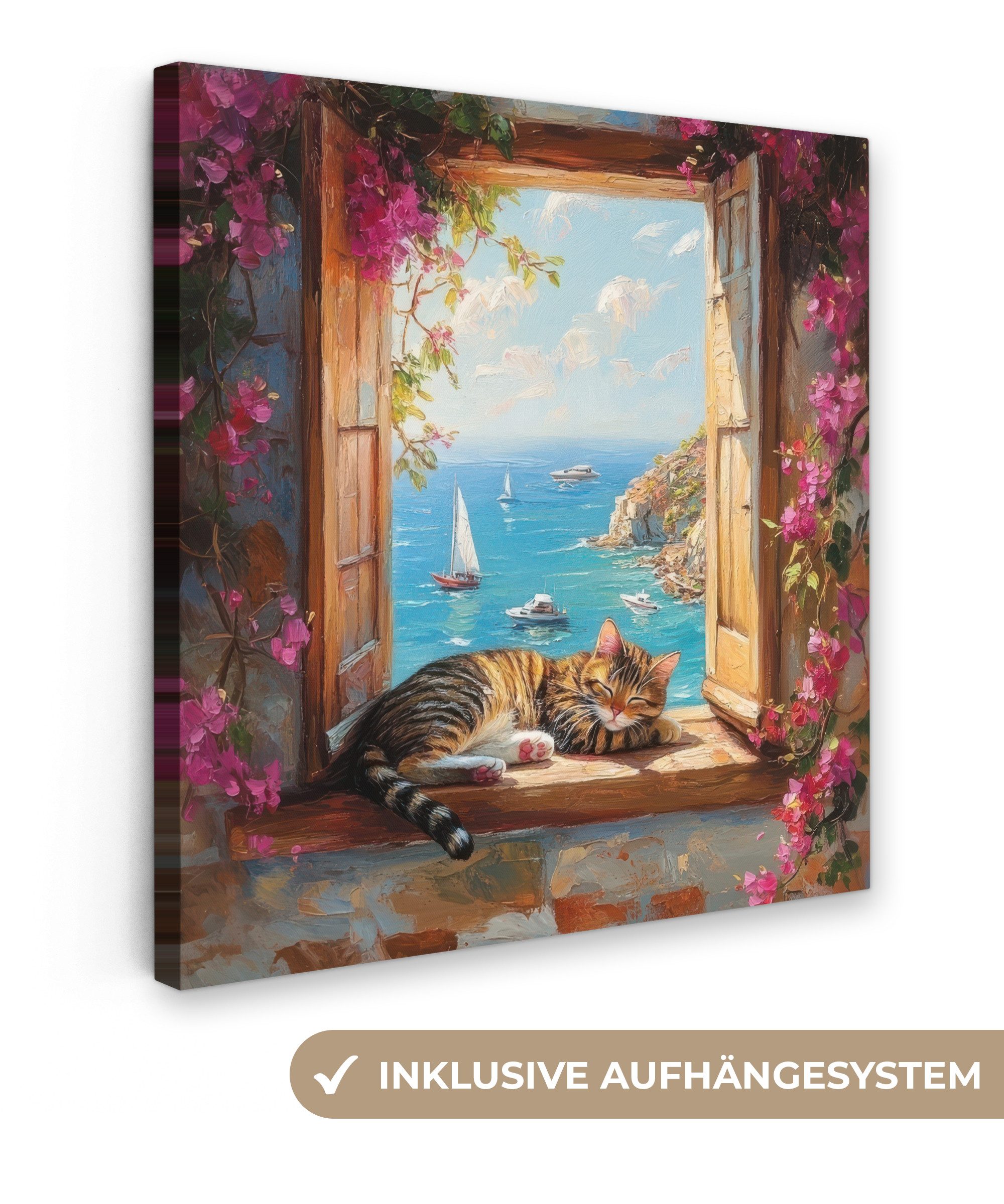 OneMillionCanvasses® Leinwandbild Katze - Blaues Meer günstig online kaufen
