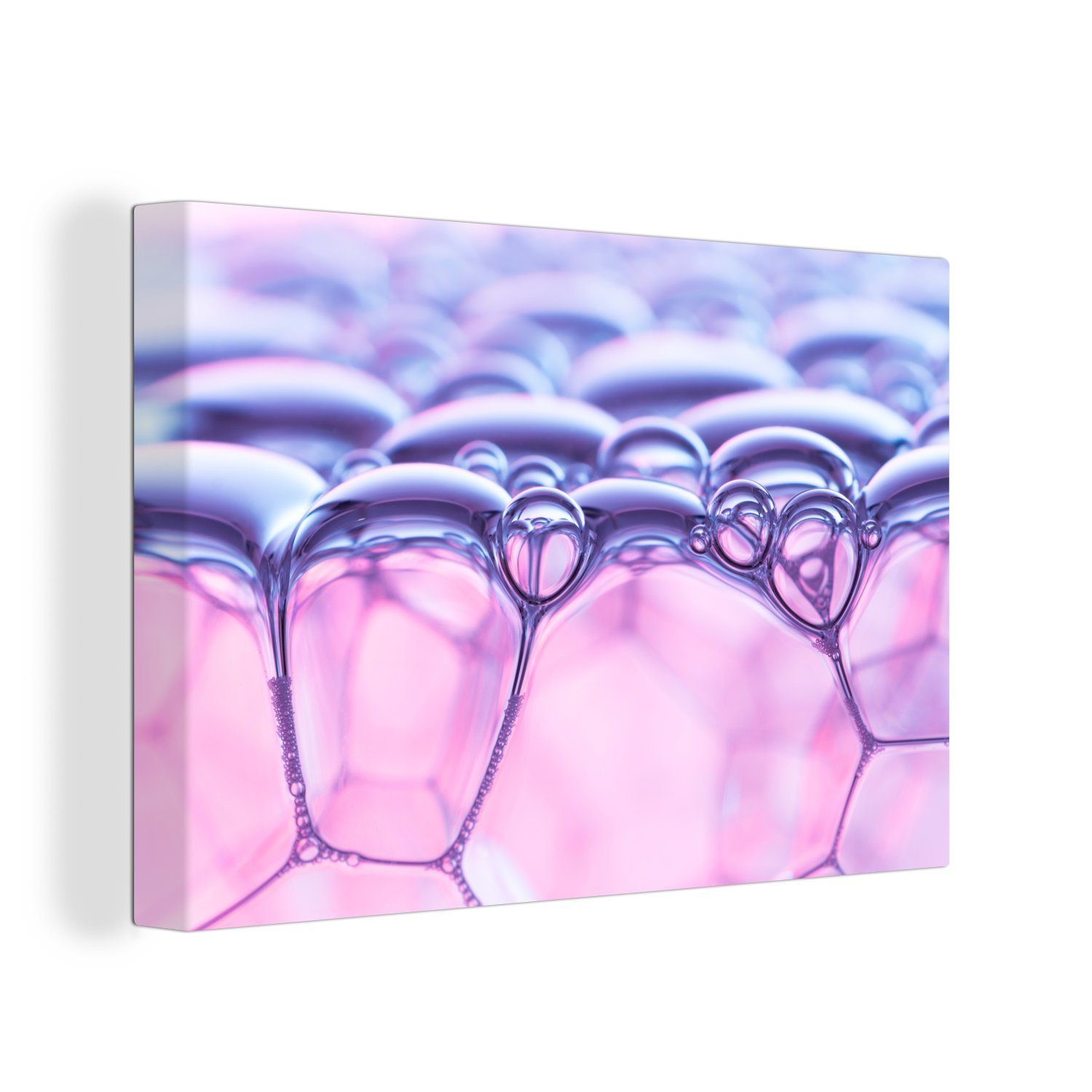 OneMillionCanvasses® Leinwandbild Rosa gefärbte Seifenschaum Makrofotografie, (1 St), Wandbild Leinwandbilder, Aufhängefertig, Wanddeko, 30x20 cm