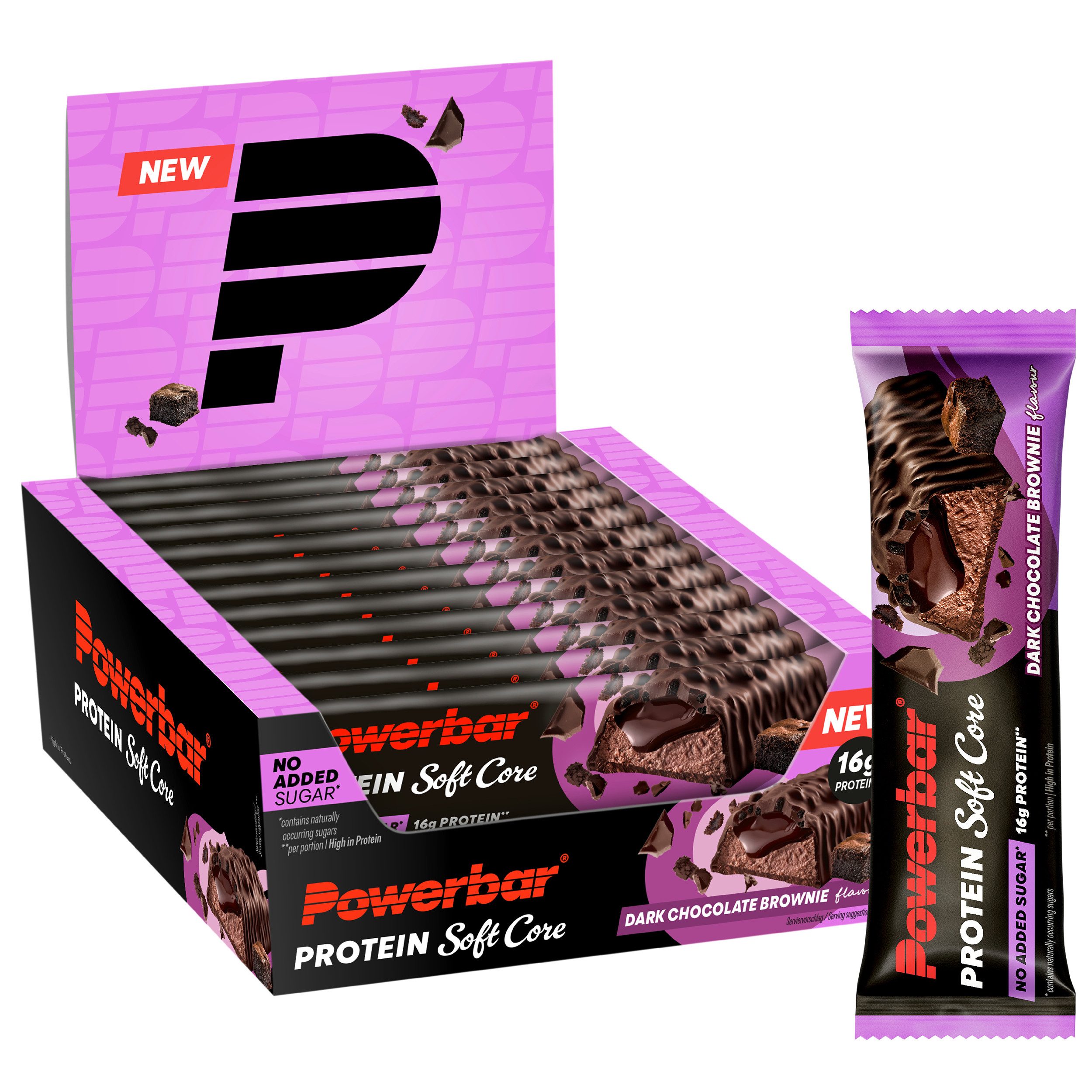 PowerBar Soft Core Dark Chocolate Brownie 12x48g High Protein Low Sugar Energierriegel, 12 St., 576 g