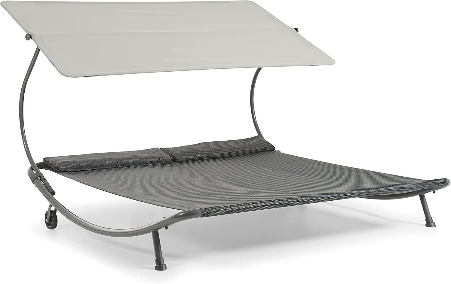 Leco Gartenliege Stella Doppelliege Sonnenliege Liege für 2 Personen, mit verstellbarem Sonnendach und Rollen / wetterfest