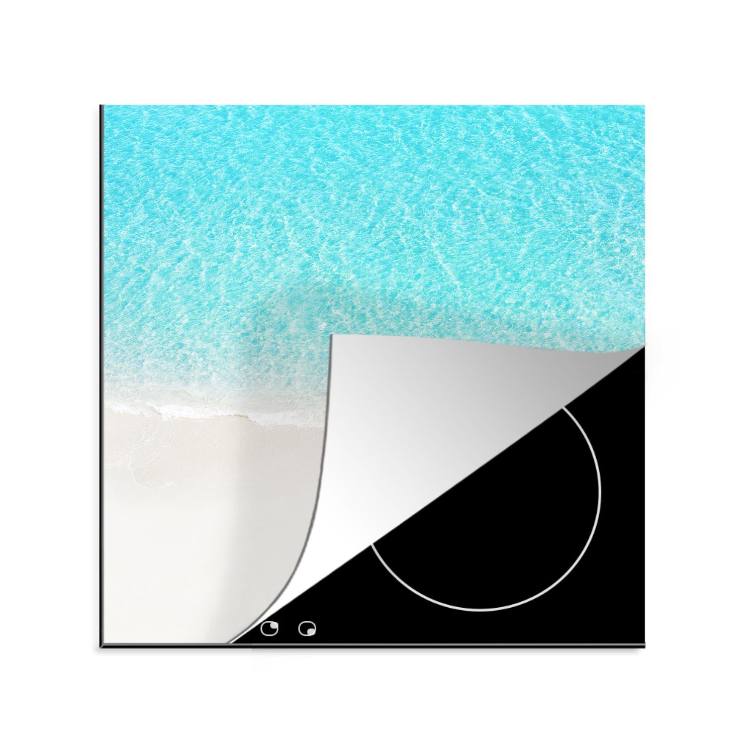 MuchoWow Herdblende-/Abdeckplatte Induktionsschutz - Strand Arbeitsplatte Blau, (1 Wasser Vinyl, tlg), küche 78x78 cm, für - - Ceranfeldabdeckung
