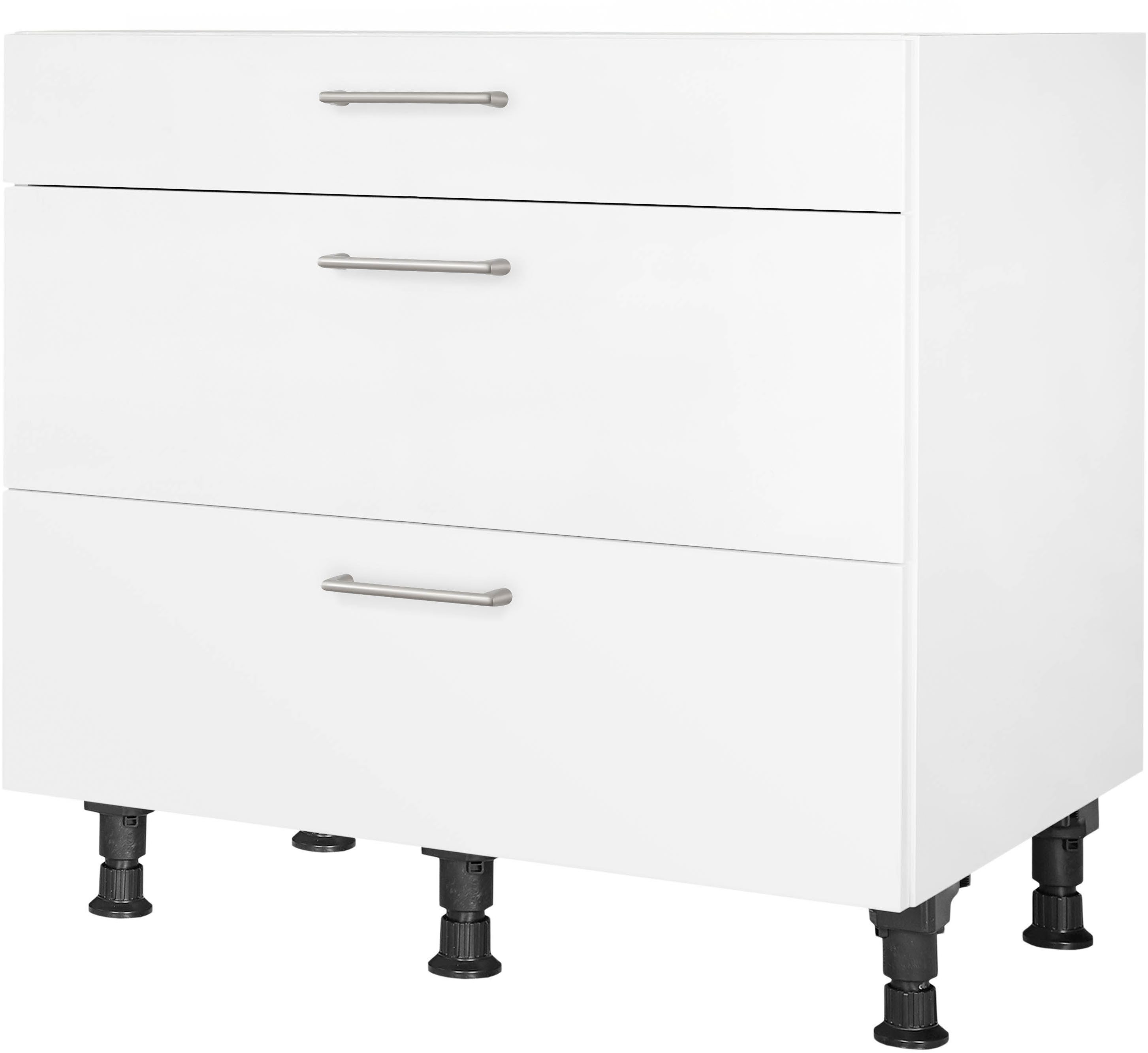 nobilia® Unterschrank "Laser", vormontiert, mit höhenverstellbaren Sockelfüßen, in den Breiten 30, 45, 60 und 90 cm, mit Schubkasten und Auszügen