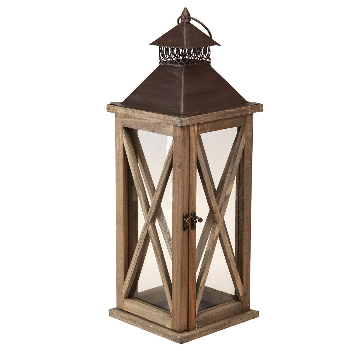 Posiwio Windlicht Laterne Vintage-Stil Metall und Glas 17x17x47cm, Antik-Look