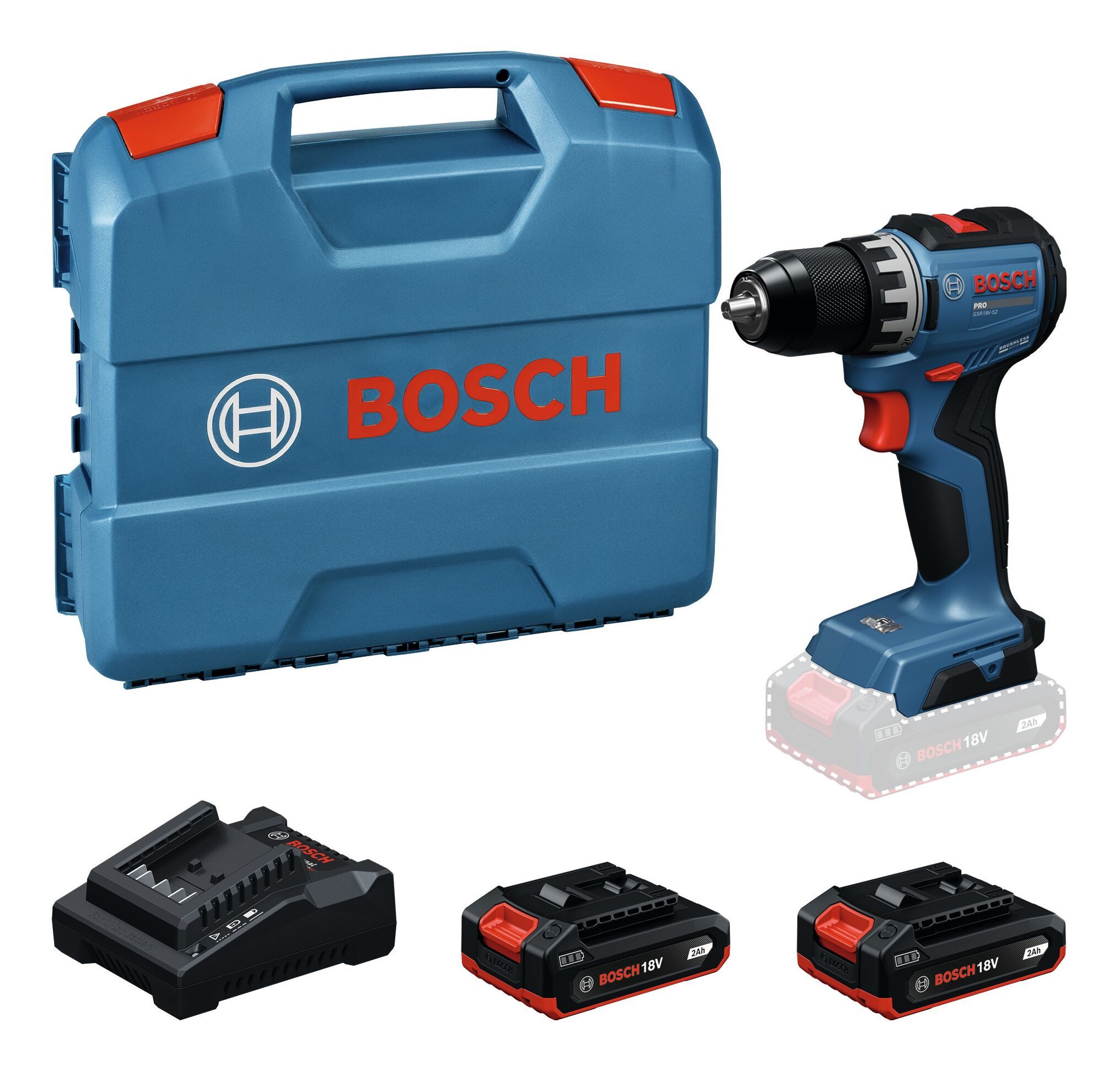 BOSCH Akku-Bohrschrauber GSR 18V-52, 18 V, Mit 2x Akku 2 Ah - in L-Case