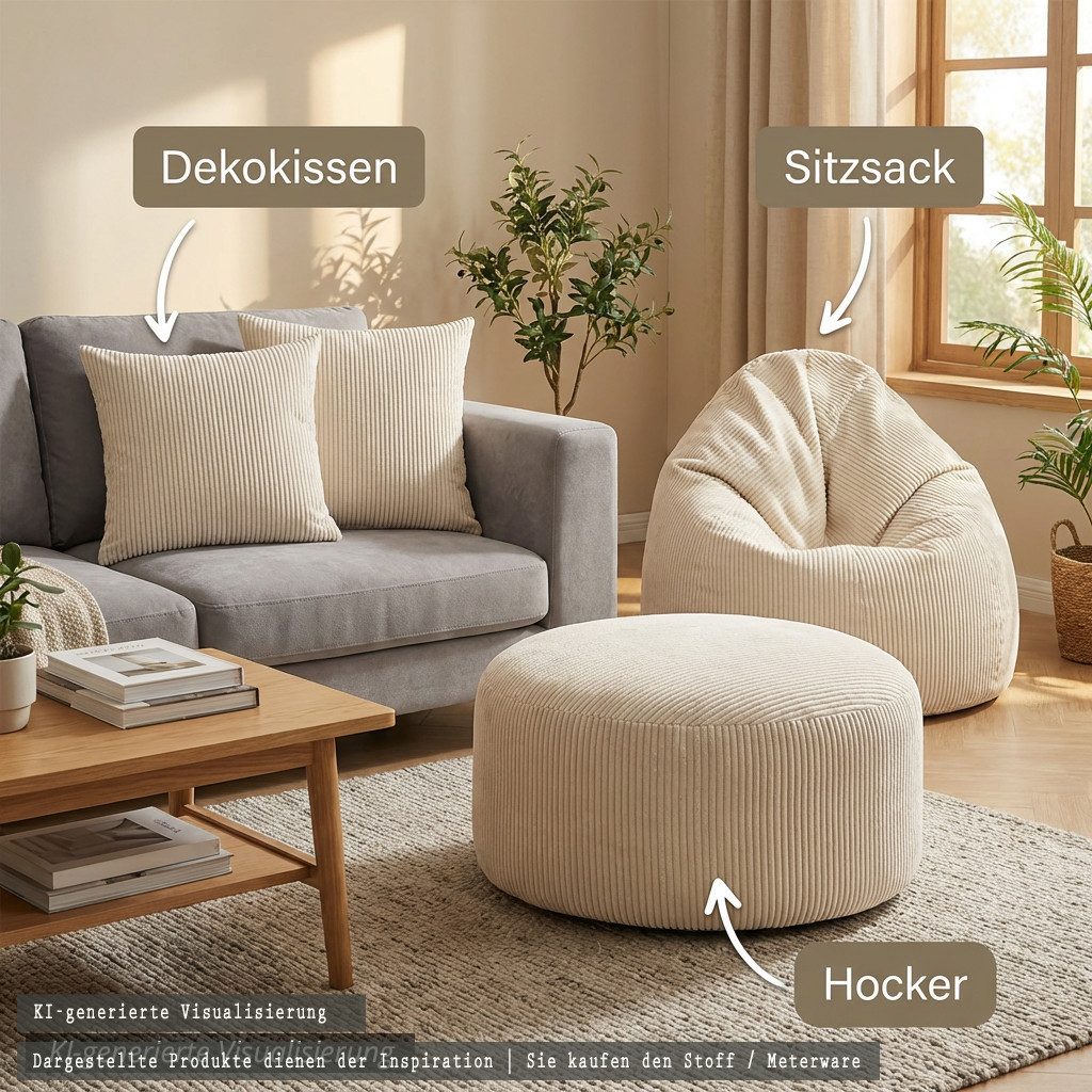 novely® Stoff PORTO - Polsterstoff in Breitcord-Optik - Ultraweicher Möbelstoff, Samtige Haptik, Reißfest, Fusselfrei, Robust, Meterware, 1lfm