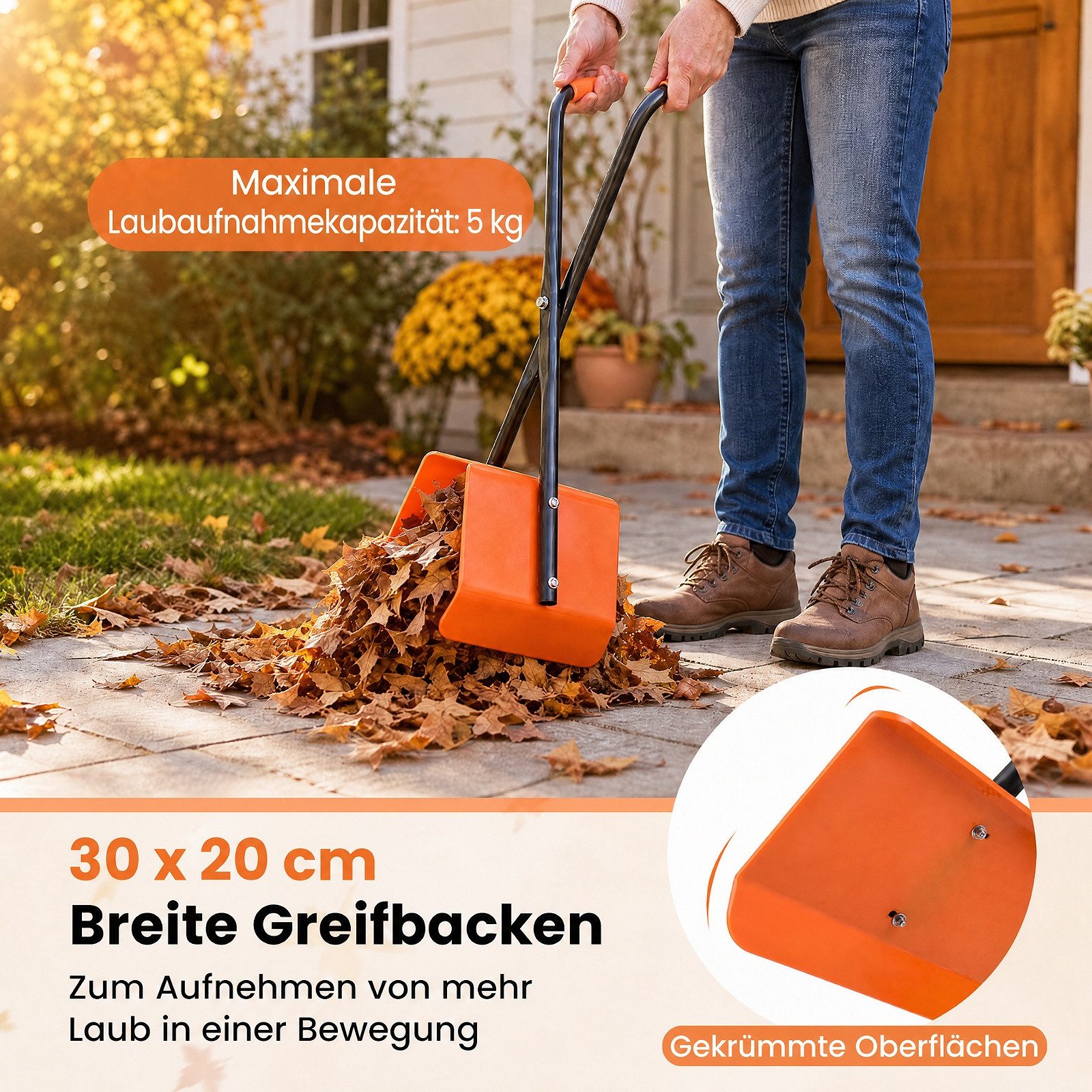 KOMFOTTEU Laubgreifer Gartengreifer Laubsammler, aus Metall mit 92cm langem Stiel & Breiten Kunststoffbacken – Bild 5 von 5