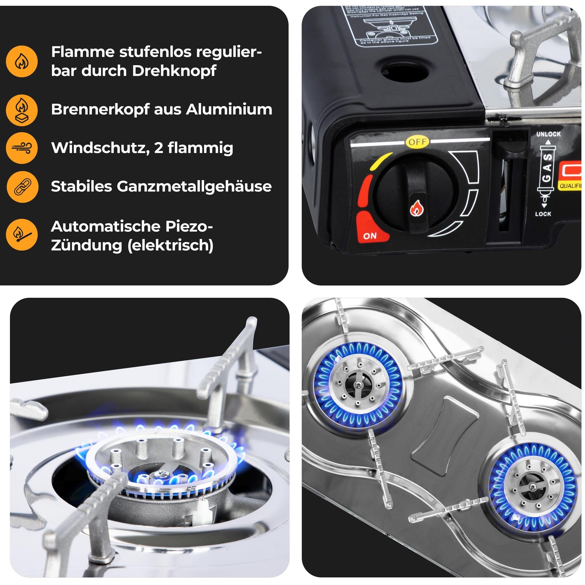 Kocher Piezo-Zündung Kochfeld Ofen Gas Gas 2Fach 227g, Gaskocher Gasherd automatische (elektrisch) Doppel Outdoor Gaskartuschen Butan Kartuschenkocher Campingkocher Herd Butangas), (MSF-1a 8x + Flammig 2 Gaskocher ZMC