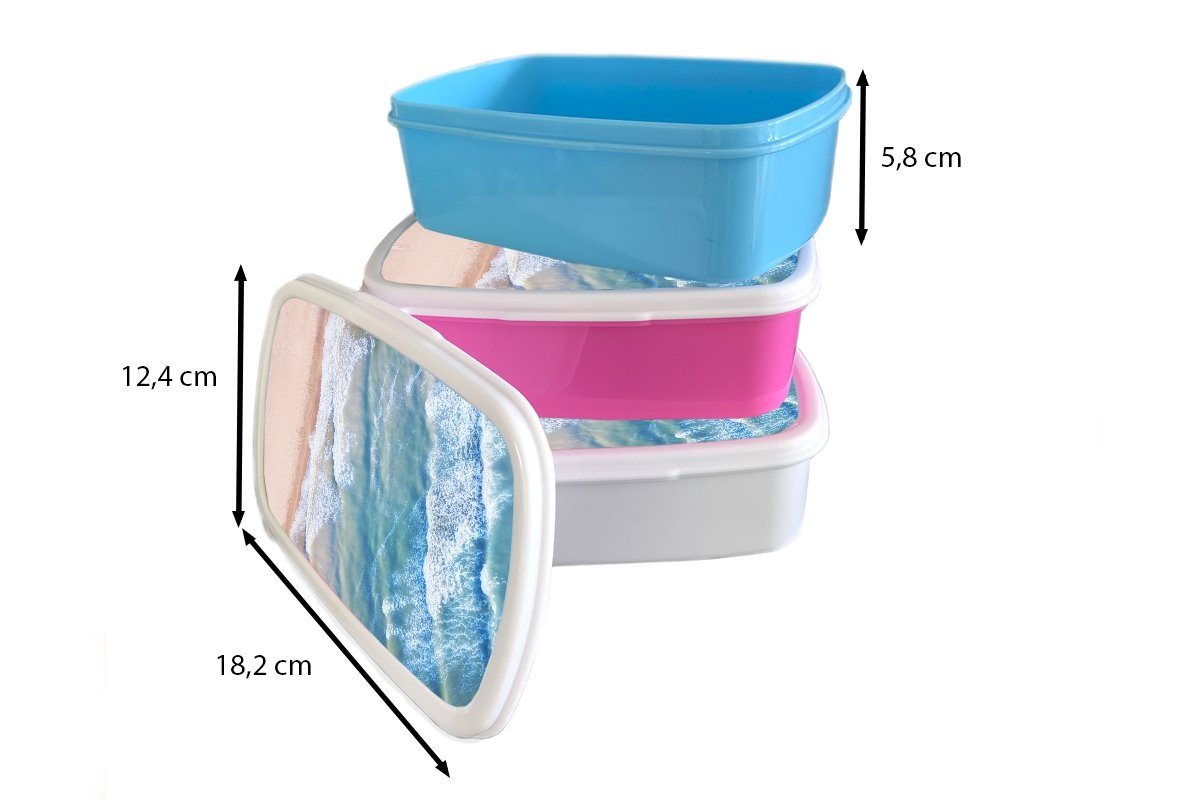 Mädchen, MuchoWow Brotbox Wasser Brotdose Erwachsene, rosa Snackbox, Lunchbox - für Kunststoff Kunststoff, Strand - Meer, Kinder, (2-tlg),