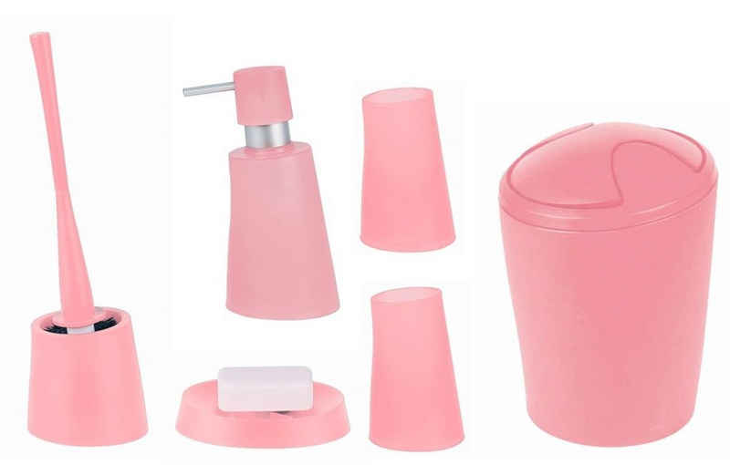 spirella Badaccessoires-Sets MOVE, Zubehör-Set aus hochwertigem Kunststoff PP, 6 tlg., bestehend aus: Kosmetik Schwingdeckeleimer 2L, WC-Bürste, Seifenspender, 2x Zahnputzbecher, Seifenschale, stylish-matter Frost Look, rosa, Komplett-Set Badezimmerzubehör, 6 tlg.