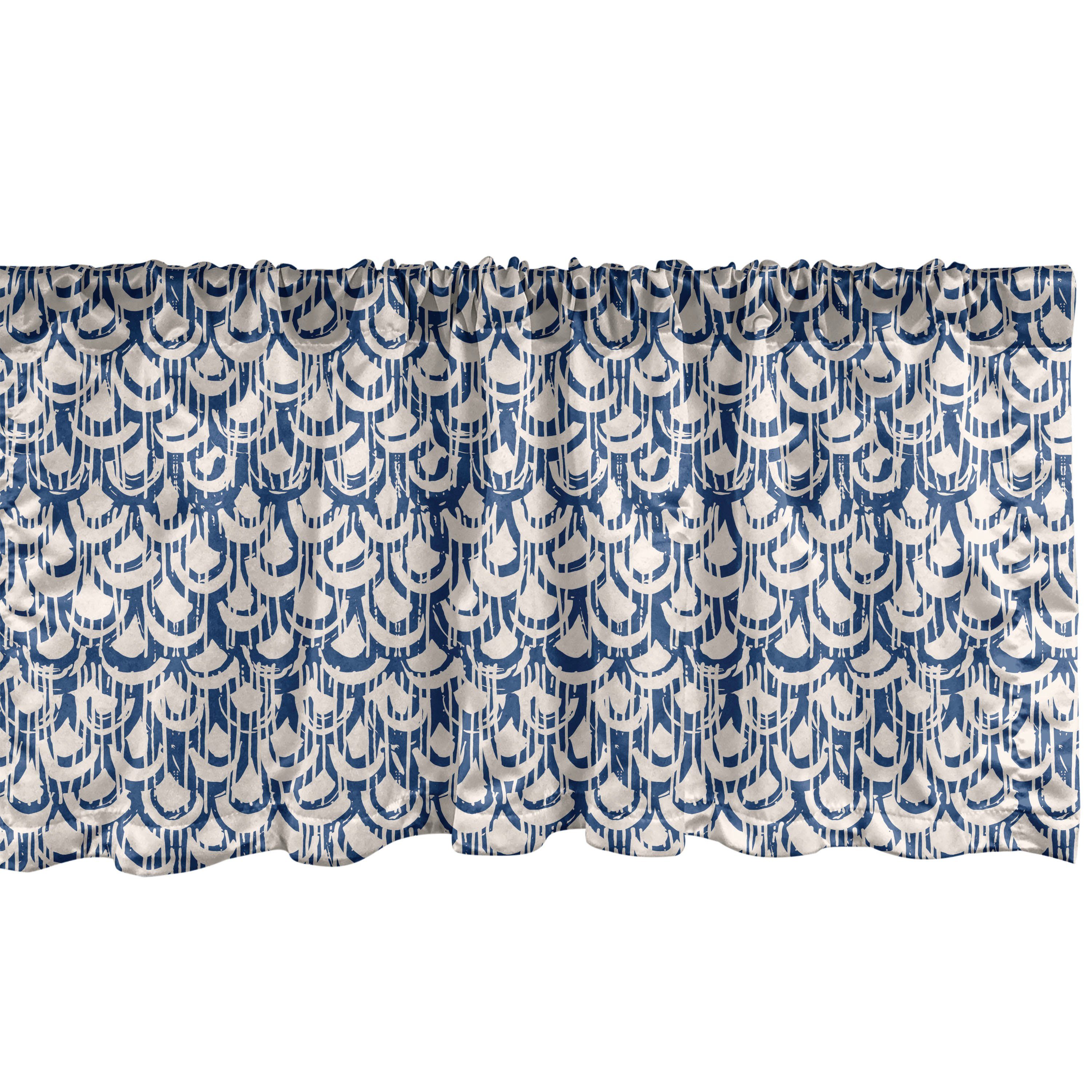 Scheibengardine Vorhang Volant für Küche Schlafzimmer Dekor mit Stangentasche, Abakuhaus, Microfaser, Ethnisch Scales Stripes Grunge