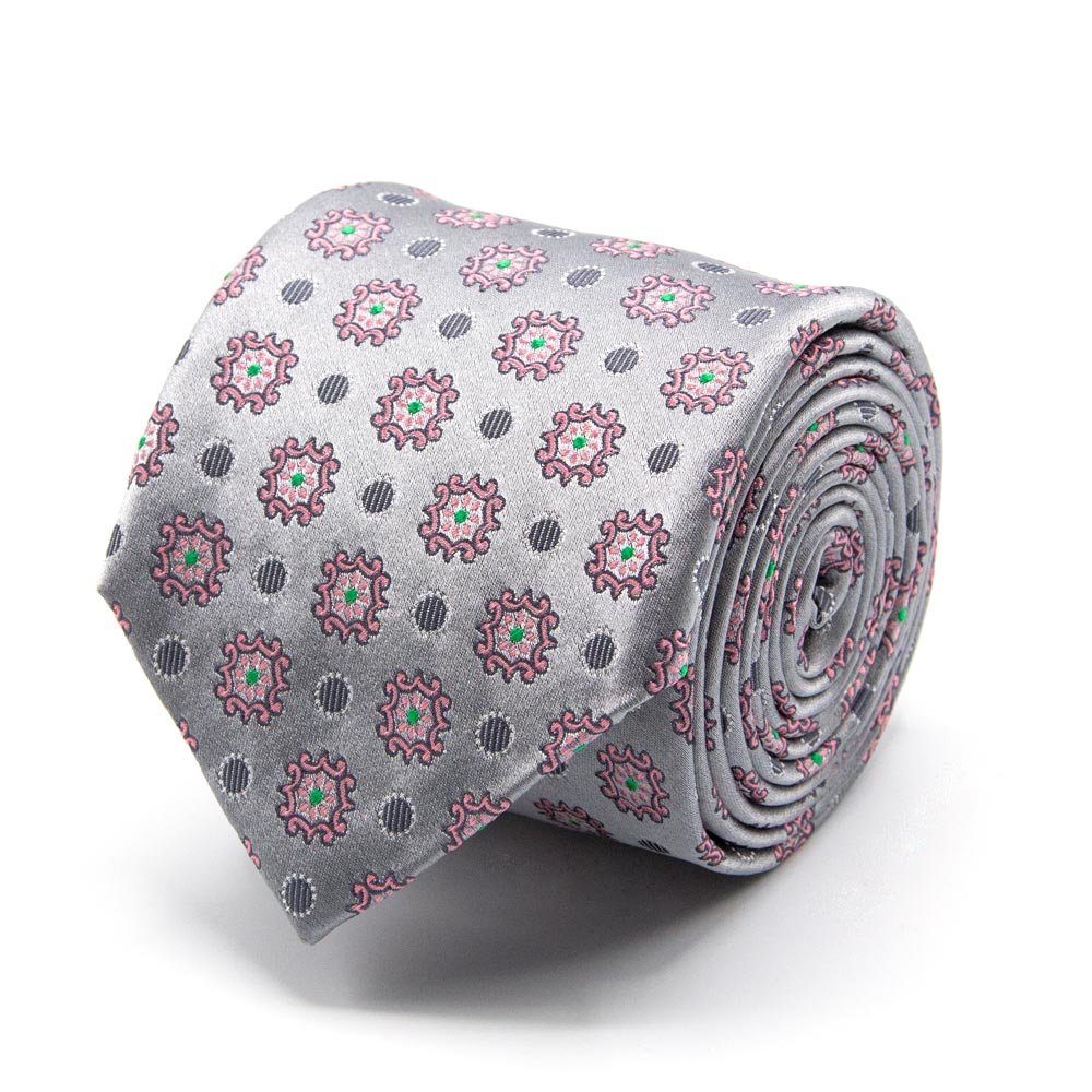 Muster Grau Krawatte BGENTS (8cm) Breit Seiden-Jacquard geometrischem mit Krawatte