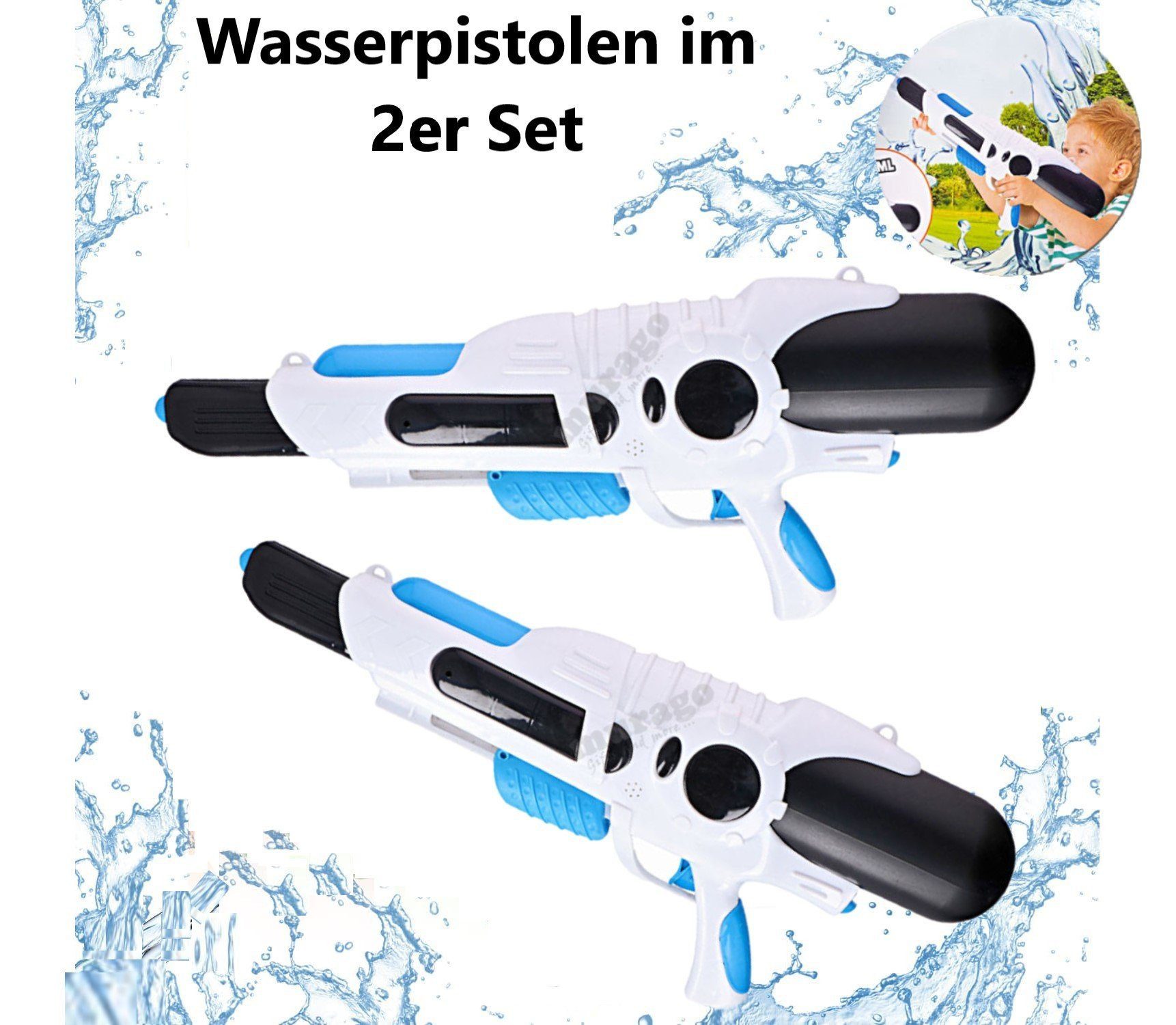 Sena Wasserpistole XXL Spritzkanone Kinder 2 Stk, Spritzpistole 66cm Wasserspritzpistole (für Kinder & Erwachsene Garten Spielzeug Sommerspielzeug, 2-tlg., Wasserspritze Poolpistole Wasserspielzeug Sommer Wasserspritzpistole), Poolkanone groß Poolpistole Pool Kanone Wasserpistole Wasserkanone