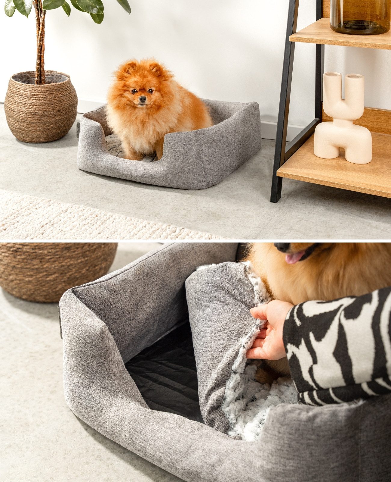 lionto Tierkissen mit herausnehmbarem Wendekissen, 60x50 cm grau, Textil, rutschfester Boden