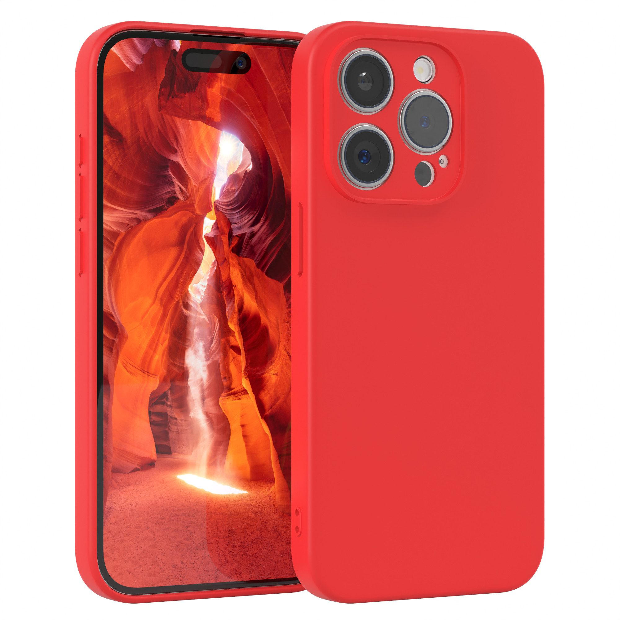 EAZY CASE Handyhülle TPU Hülle für Apple iPhone 15 Pro 6,1 Zoll, Silikon Schutzhülle mit Kameraschutz stoßfest Handycover elastisch Rot
