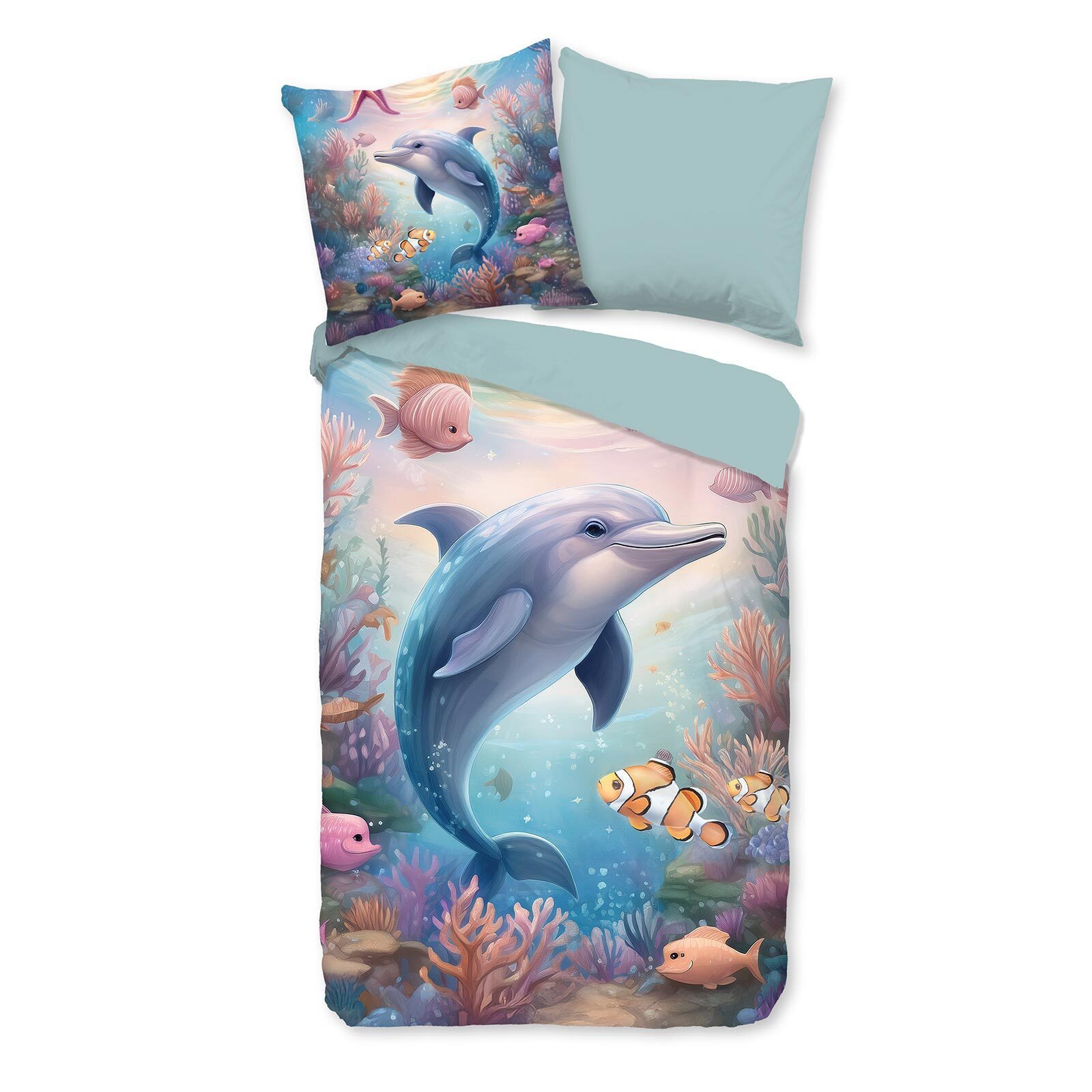 TRAUMSCHLAF Bettwäsche Delfin, Renforce, 2 teilig, tierisches Design aus 100% Baumwolle
