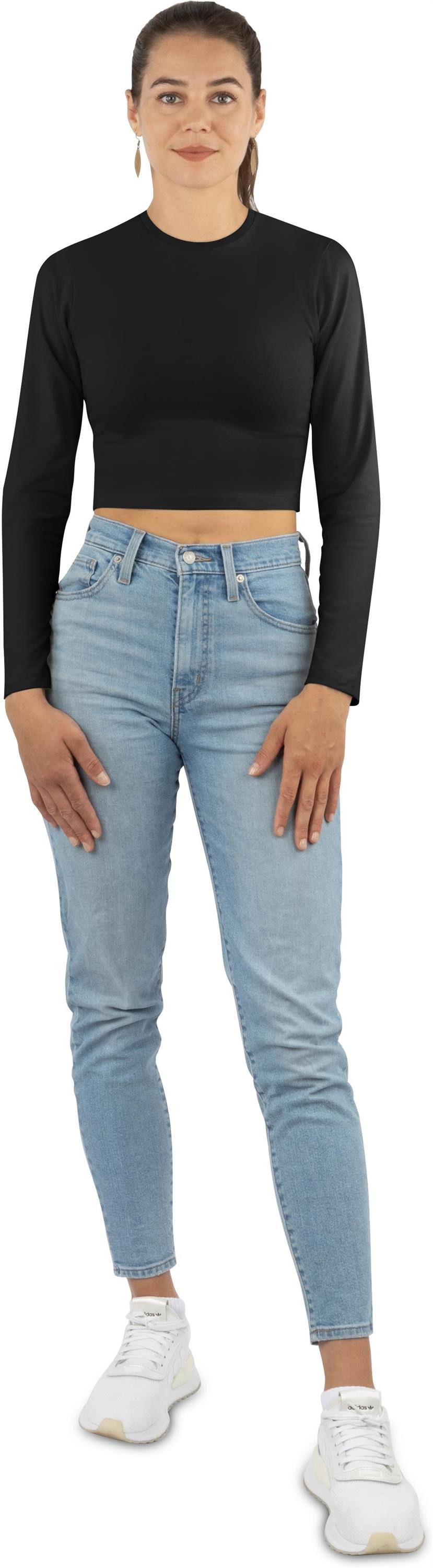 Janice Langarmshirt 4 x Damen crop Langarmshirt hochgeschlossen Noia Figurbetonter kurzer Pullover aus Baumwolle