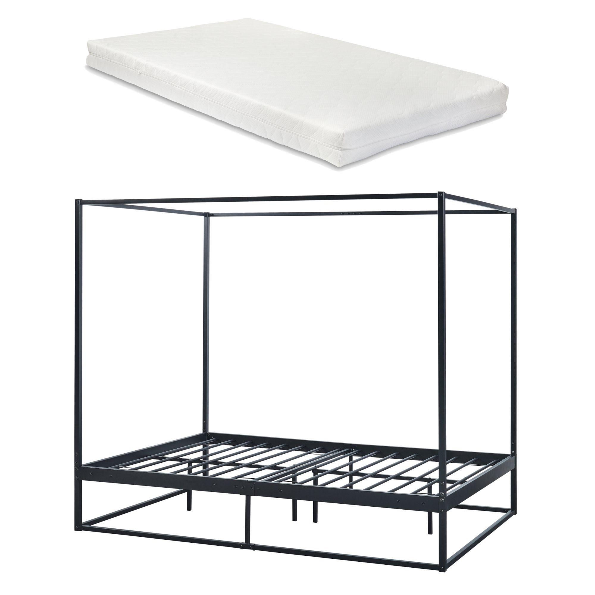 en.casa Himmelbett, »Kristianstad« mit Matratze Metall Schwarz 140 x 200 cm