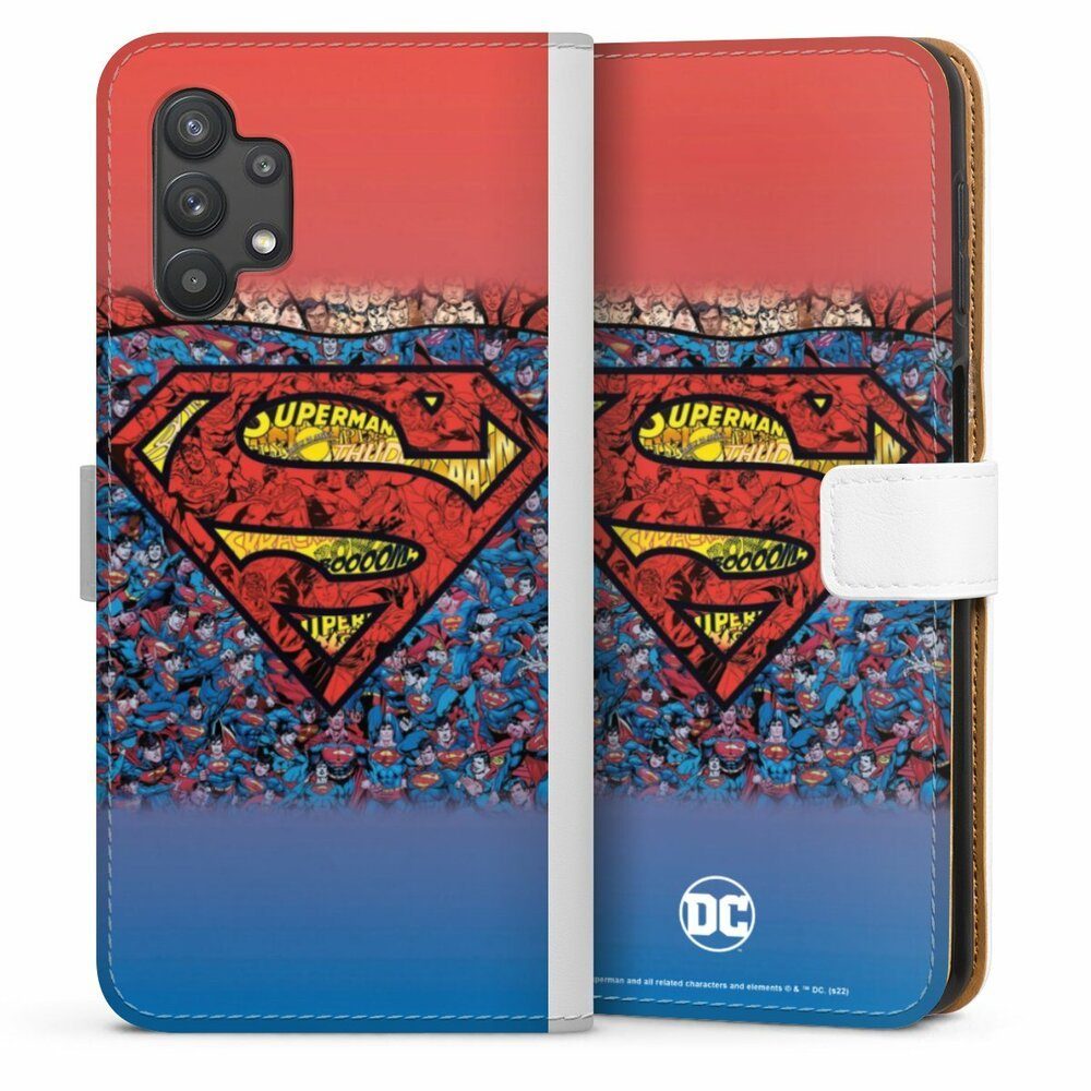 DeinDesign Handyhülle Superman Offizielles Lizenzprodukt Logo Superman Logo Mosaic, Samsung Galaxy A32 5G Hülle Handy Flip Case Wallet Cover