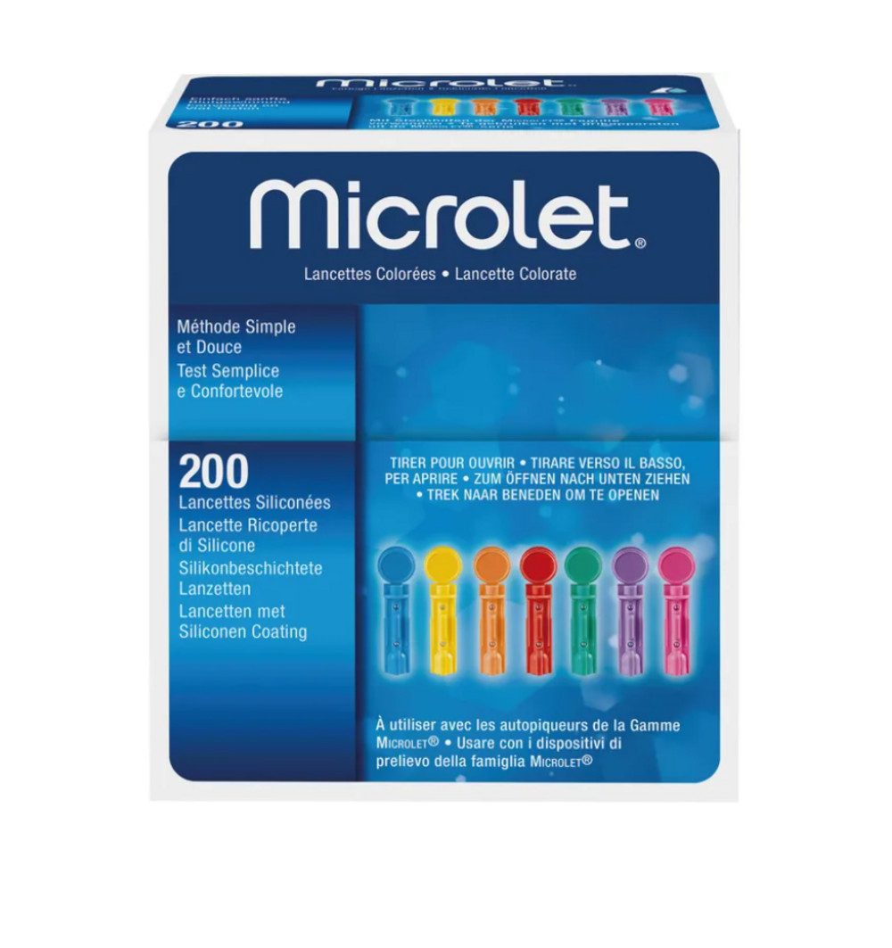 DocMed Lanzetten Microlet bunt, Spar-Set, farbige und sterile Lanzetten, 200 tlg., schmerzarme Blutgewinnung
