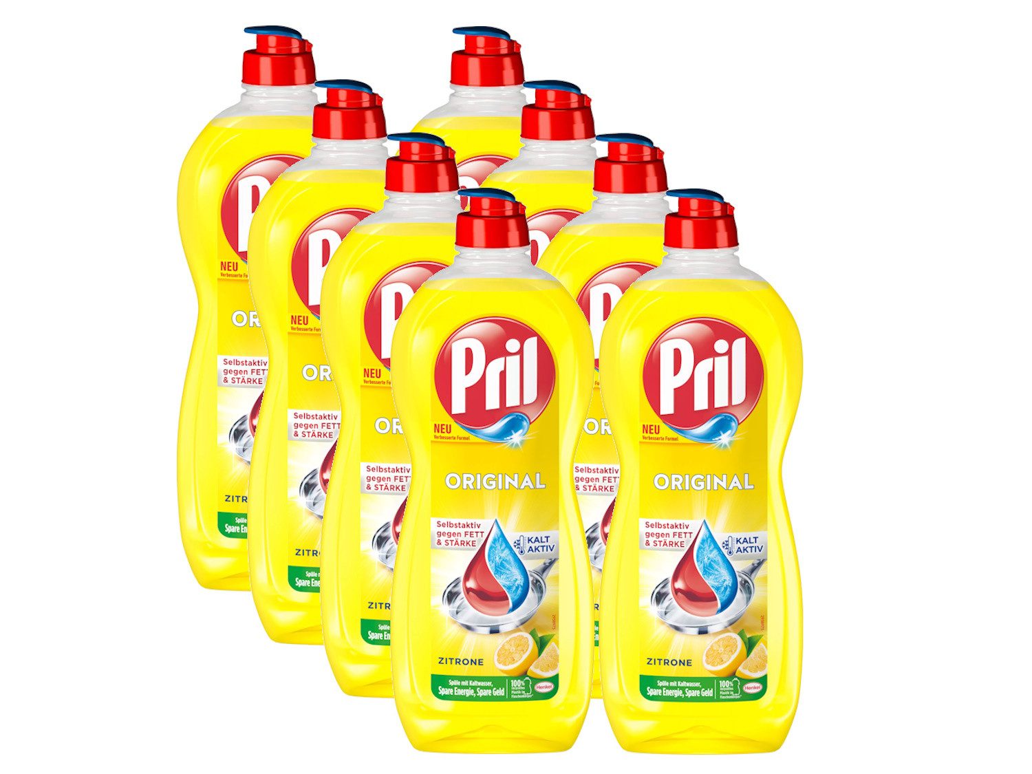 PRIL Original Zitrone 8 x 675ml Geschirrspülmittel (Spar-Pack, [8-St. selbstaktiv gegen Fett & Stärke)