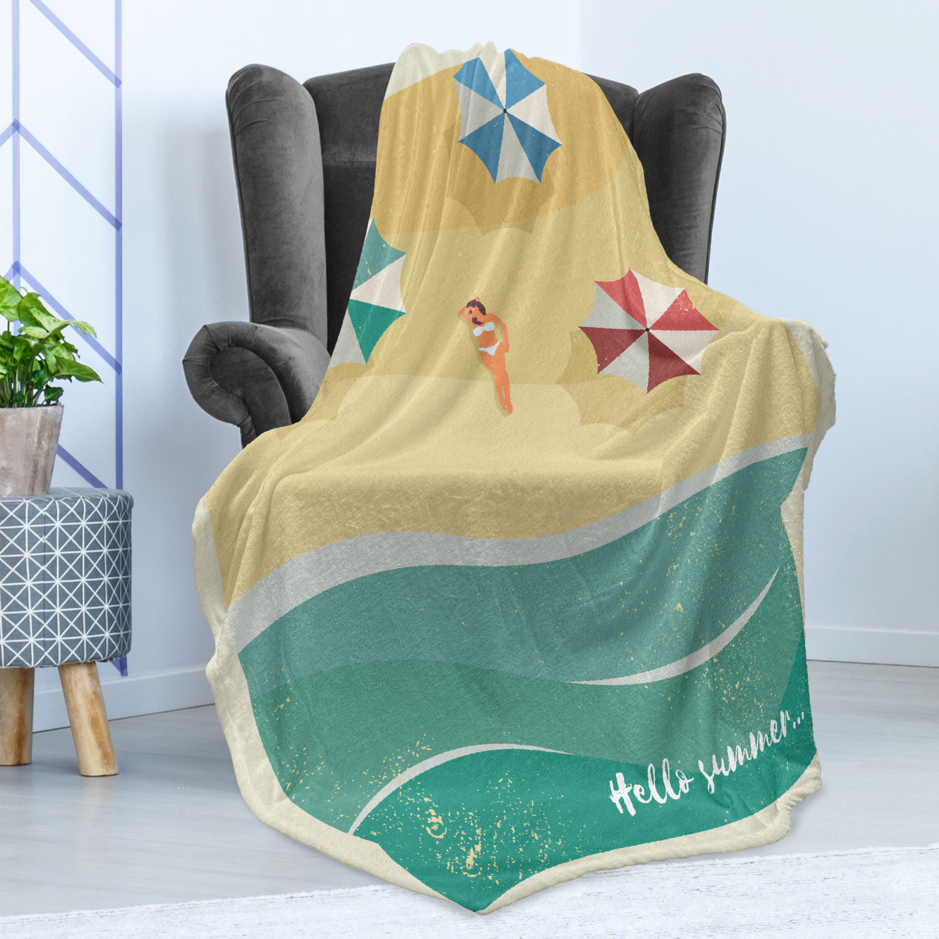 Wohndecke Gemütlicher Plüsch für den Innen- und Außenbereich, Abakuhaus, Insel-Party Frau Sonnenbaden Strand