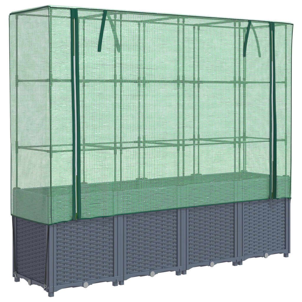 Thumbnail - vidaXL Hochbeet, Hochbeet mit Gewächshaus-Aufsatz Rattan-Optik 160x40x153 cm