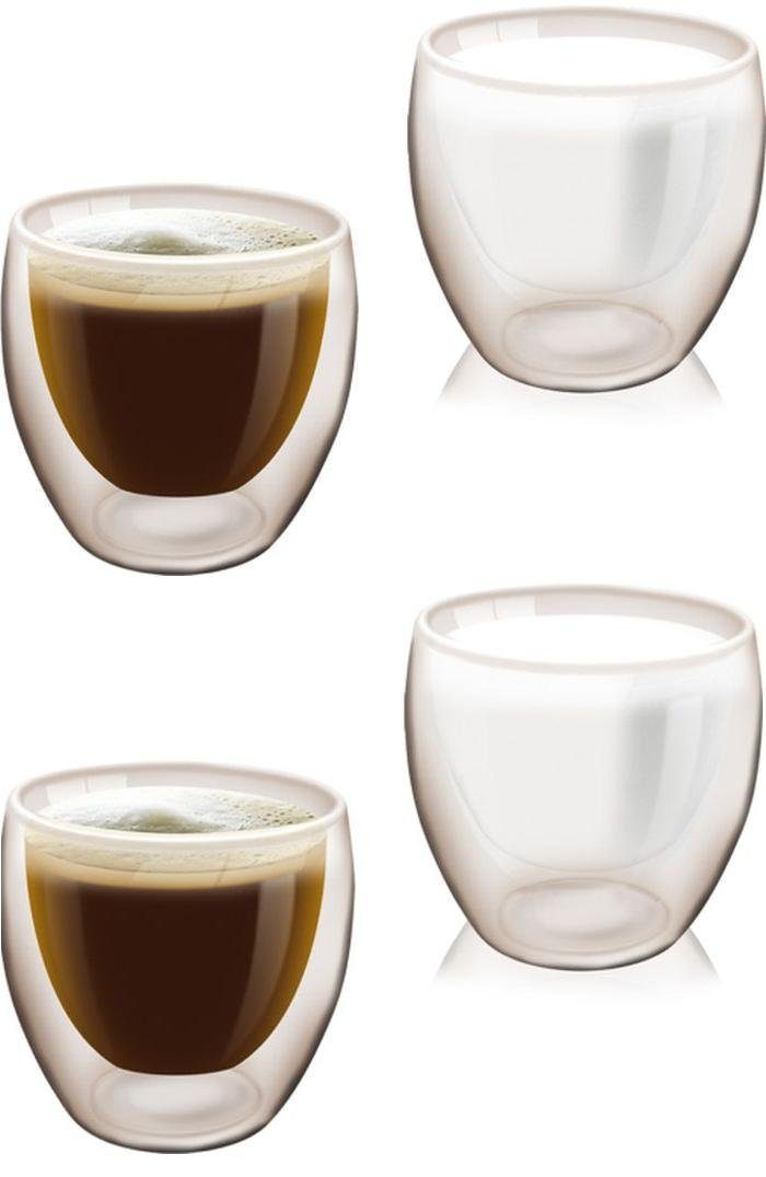 HAC24 Becher Thermo 4er Kaffeetassen, Glas Trinkglas Kunststoff, Doppelwandiges Set je 180 ml