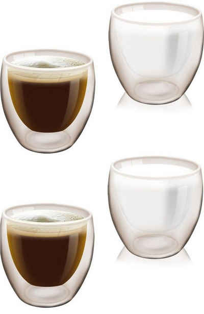 HAC24 Becher 4er Set Doppelwandiges Trinkglas Thermo Glas Kaffeetassen, Kunststoff, je 180 ml