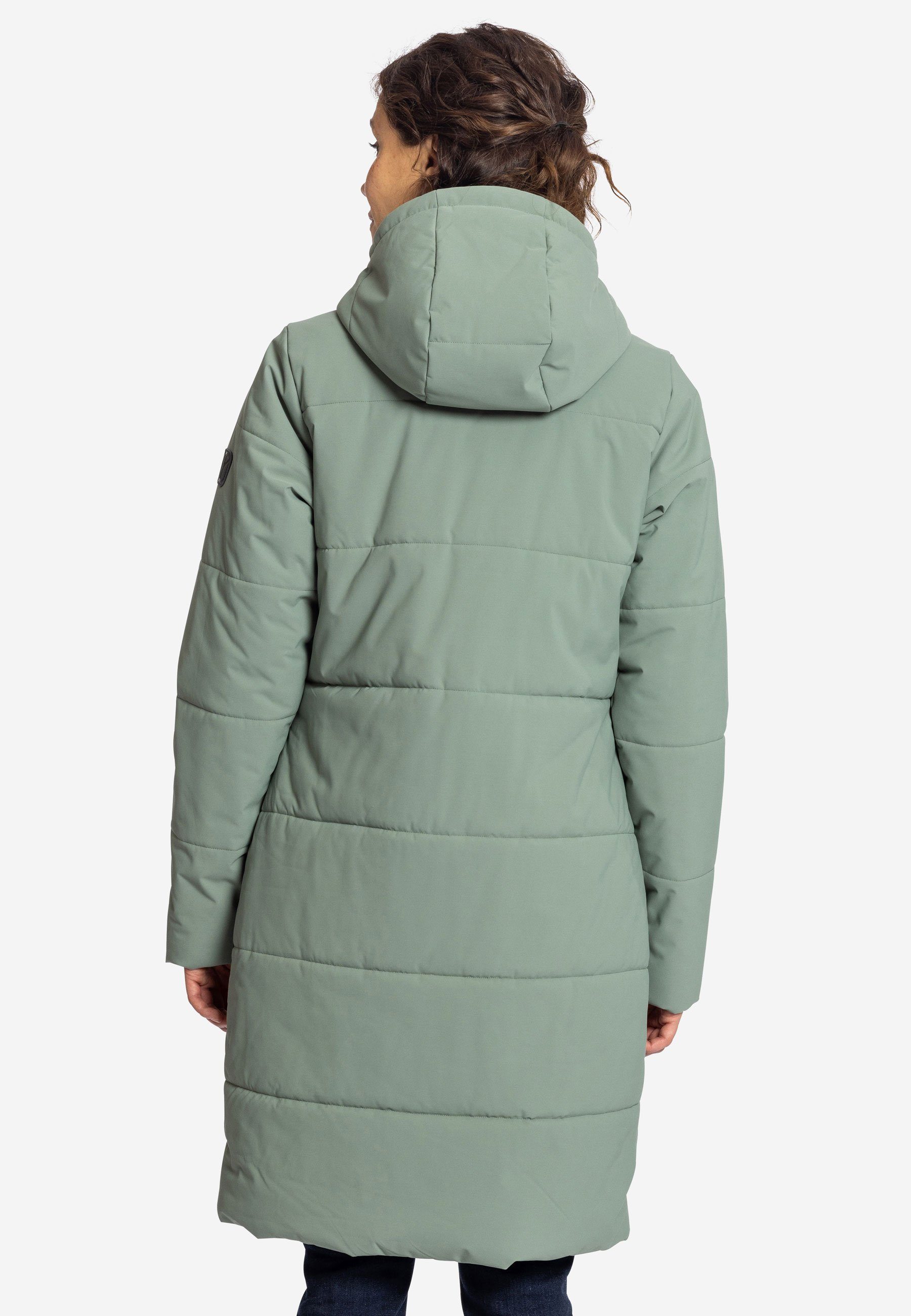 Elkline Winterjacke Comfort leichter olive langer Mantel, soft 2-Wege-Reißverschluss