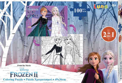 Diakakis Steckpuzzle 2in1 Malpuzzle Frozen 2 100-tlg. Format 49x36 cm, Puzzleteile