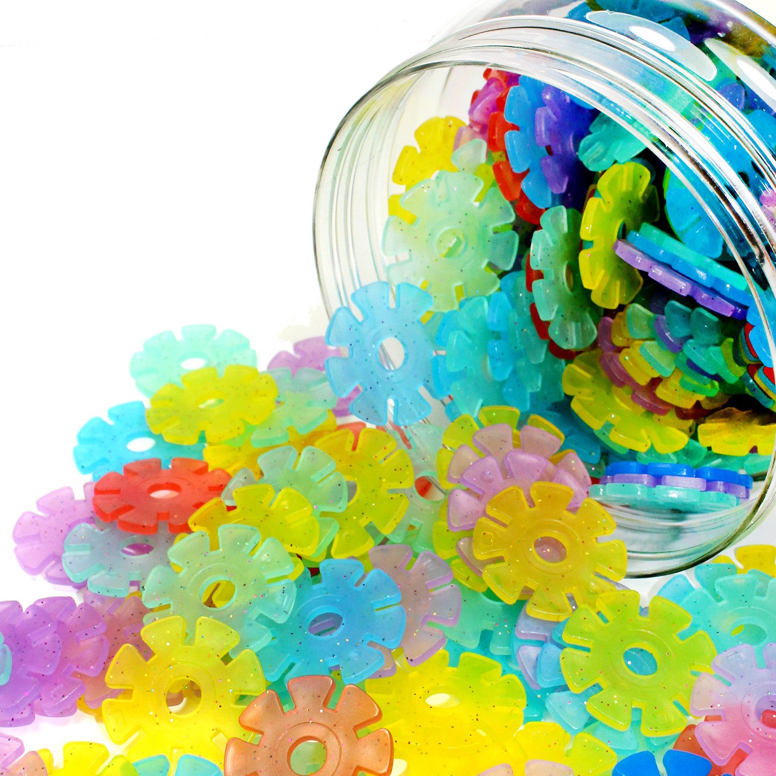 Smart-Planet 400 GLITZER Steckblumen in Dose - Schneeflocken zum Stecken 3,3 cm Konstruktions-Spielset, (400 St), Kinder - Montessori - Lernspielzeug - Steckbausteine ab 3 Jahre