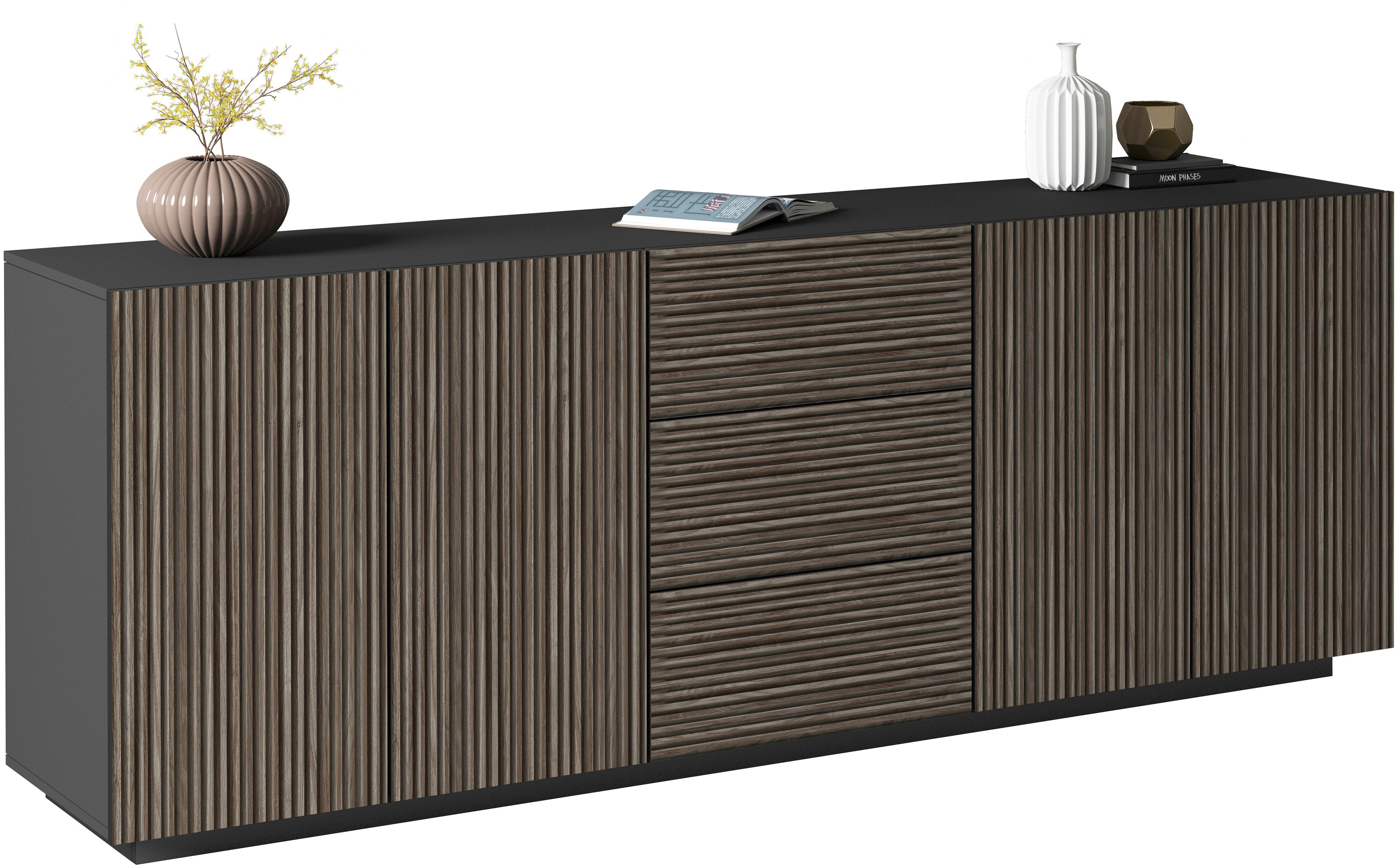 Home affaire Sideboard Vega Sideboard,Kommode,220 cm, mit 4 Türen und 3 Schubladen,Fronten mit Rillen-Optik